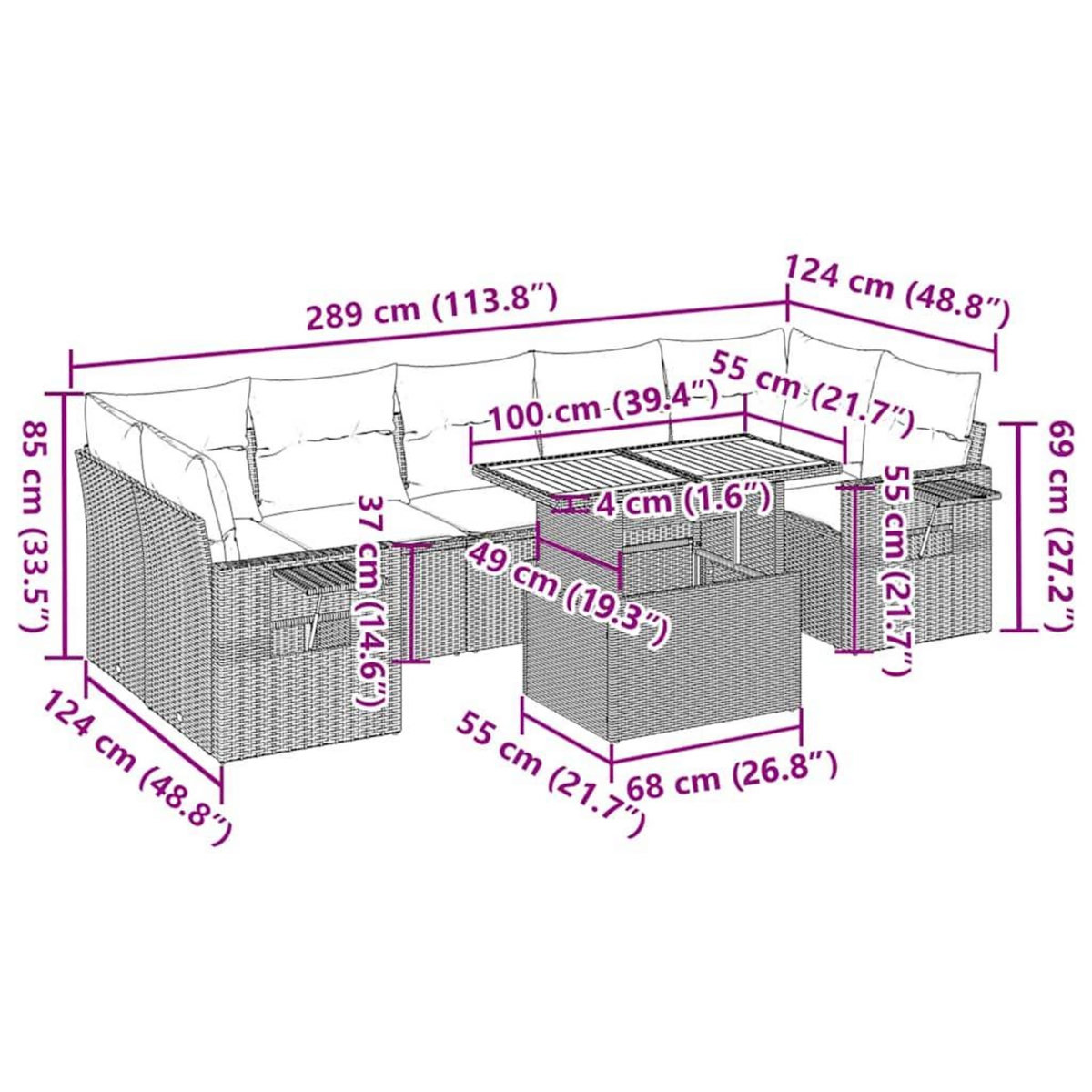 VIDAXL Salon de jardin 8 pcs avec coussins gris resine tressee