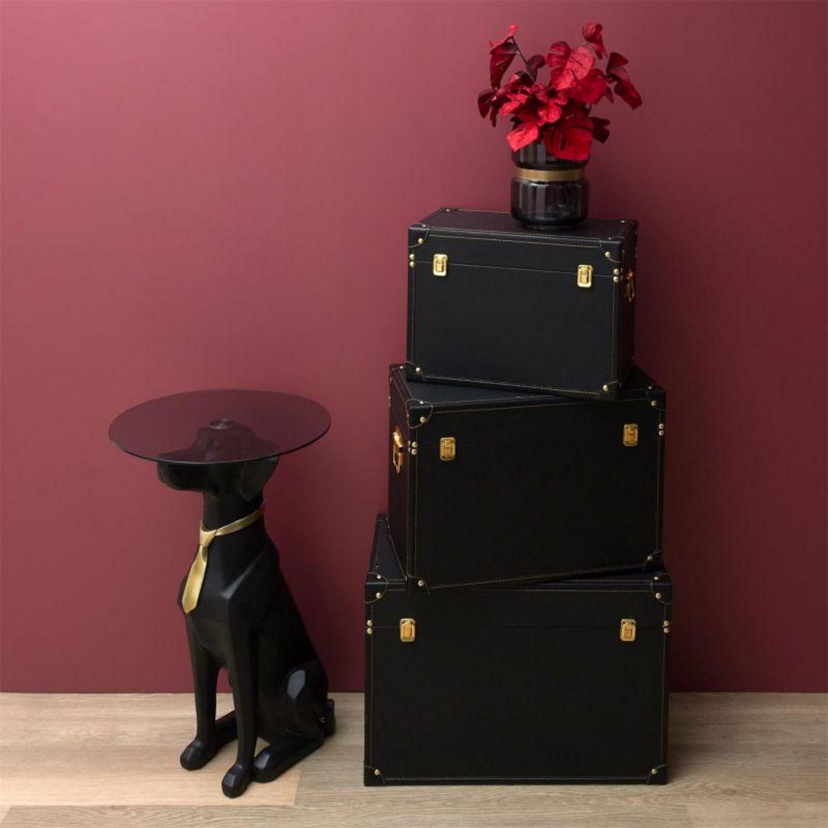 Paris Prix Table Basse Déco  Chien Assis  66cm Noir & Or