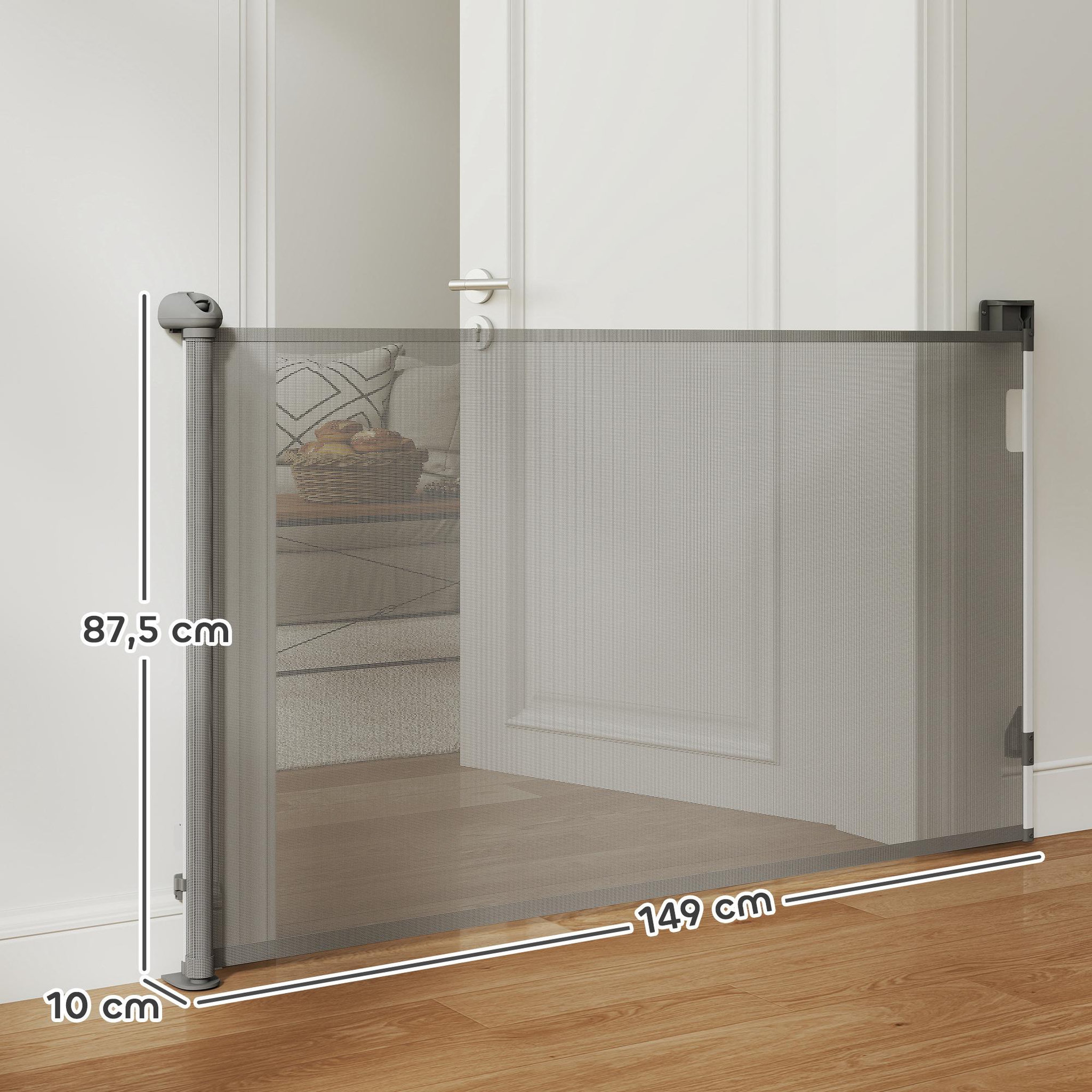 Voir la diapositive 3 : PAWHUT Barrière de sécurité chien rétractable 0-144 cm h.87 cm verrouillage auto alu pvc gris