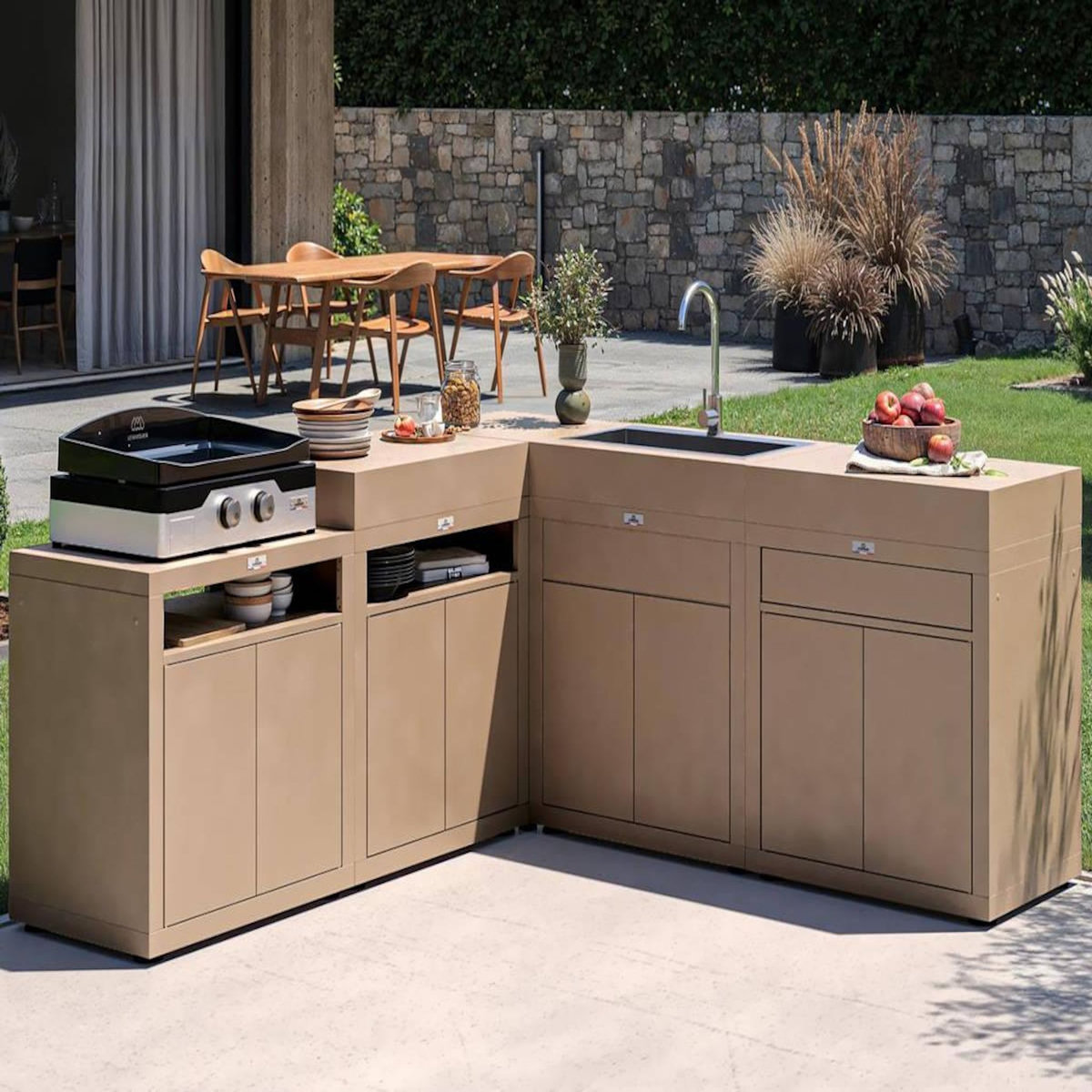 Le marquier Meuble cuisine extérieure avec évier intégré - 80 x 55 cm – taupe – Le Marquier