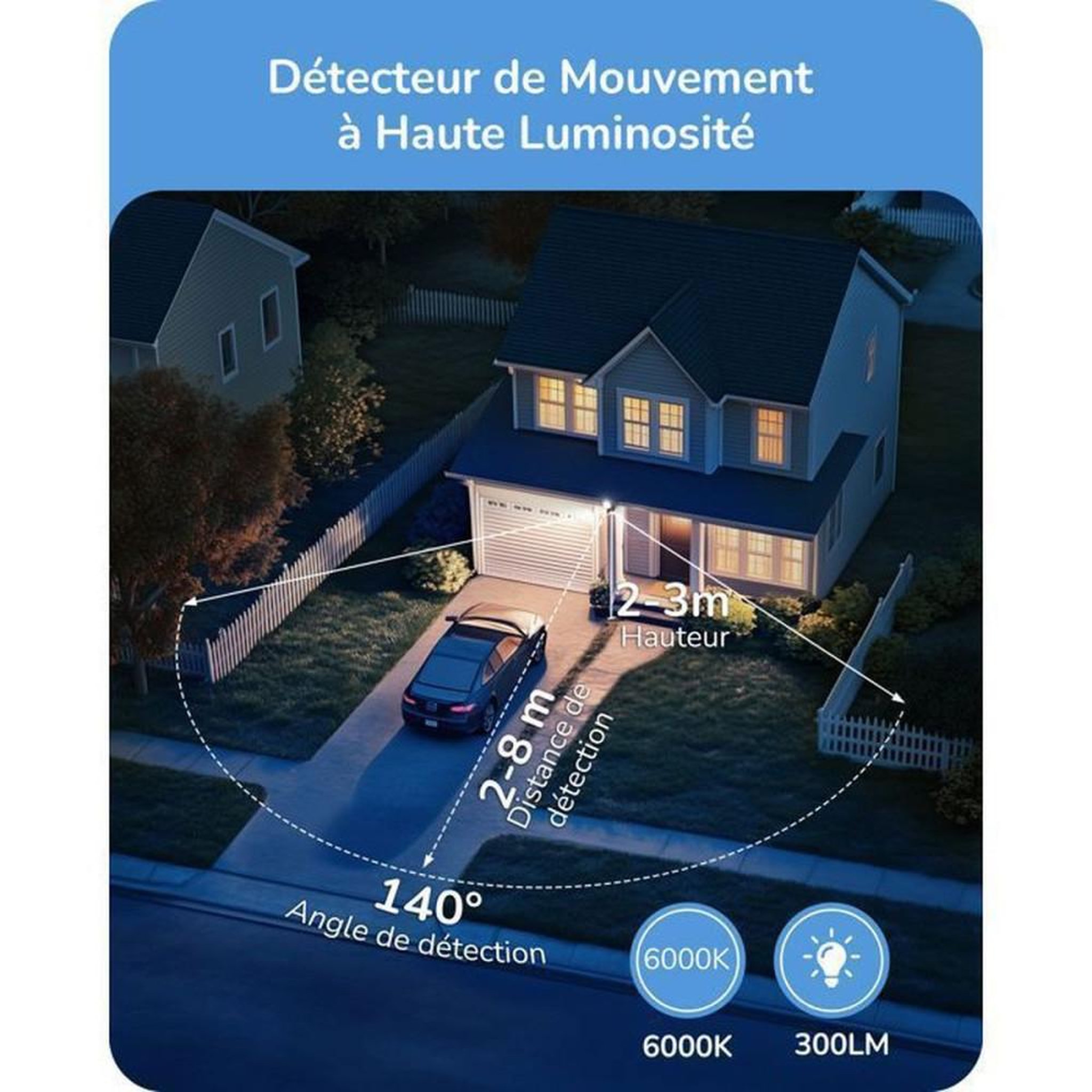 Voir la diapositive 3 : Lampe de sécurité LED extérieure sans fil à détecteur PIR IP44 300 lm blanc froid 6000 K tête orientable