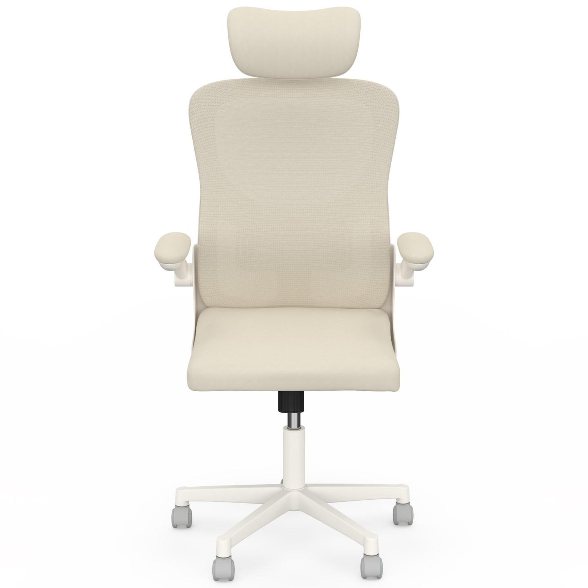 Voir la diapositive 3 : ID MARKET Fauteuil de bureau JAMES ergonomique en toile respirante et appui-tête avec roulettes beige et blanc
