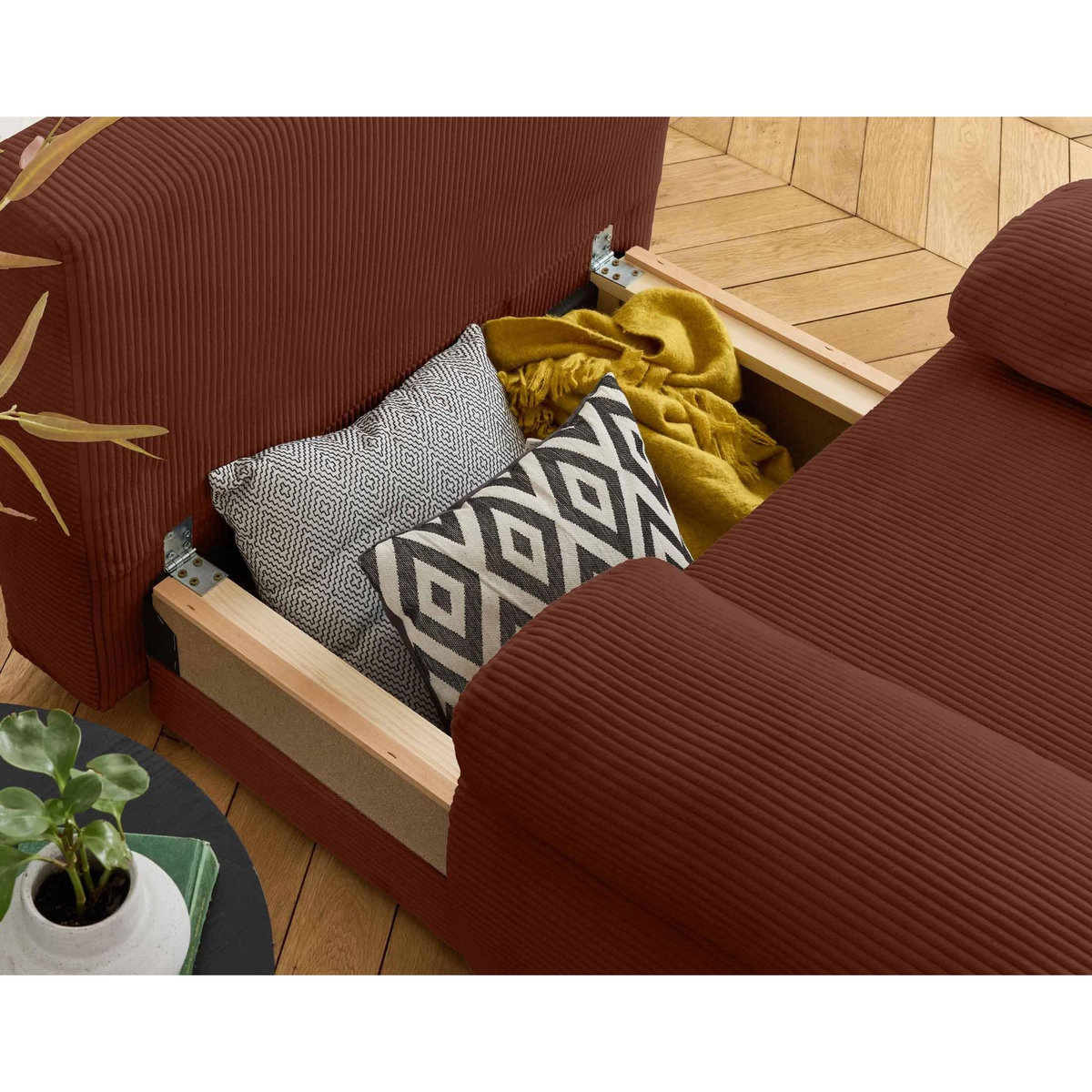 BEST MOBILIER Cristal - fauteuil - convertible avec coffre - en velours côtelé