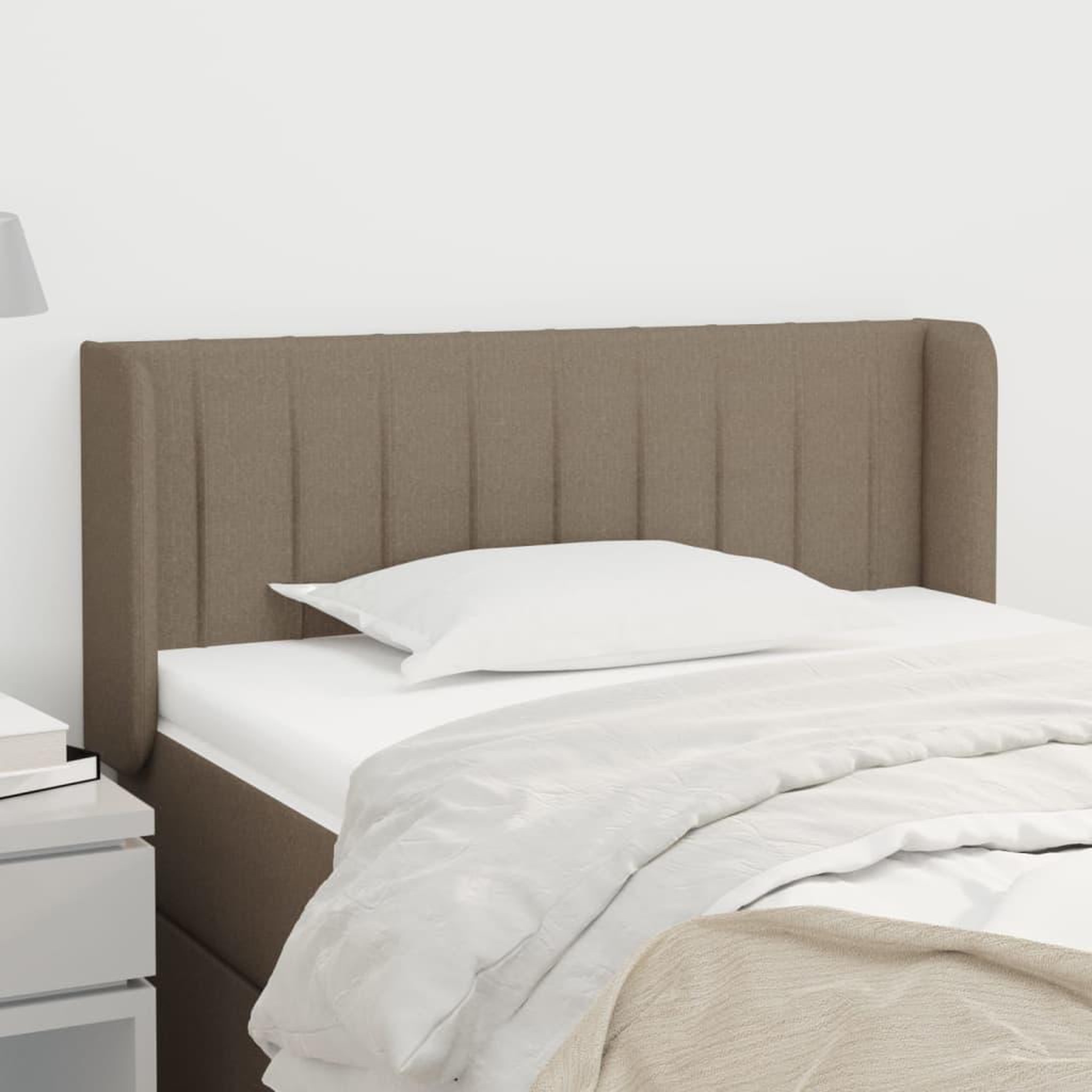 Voir la diapositive 1 : VIDAXL Tete de lit avec oreilles Taupe 93x16x78/88 cm Tissu