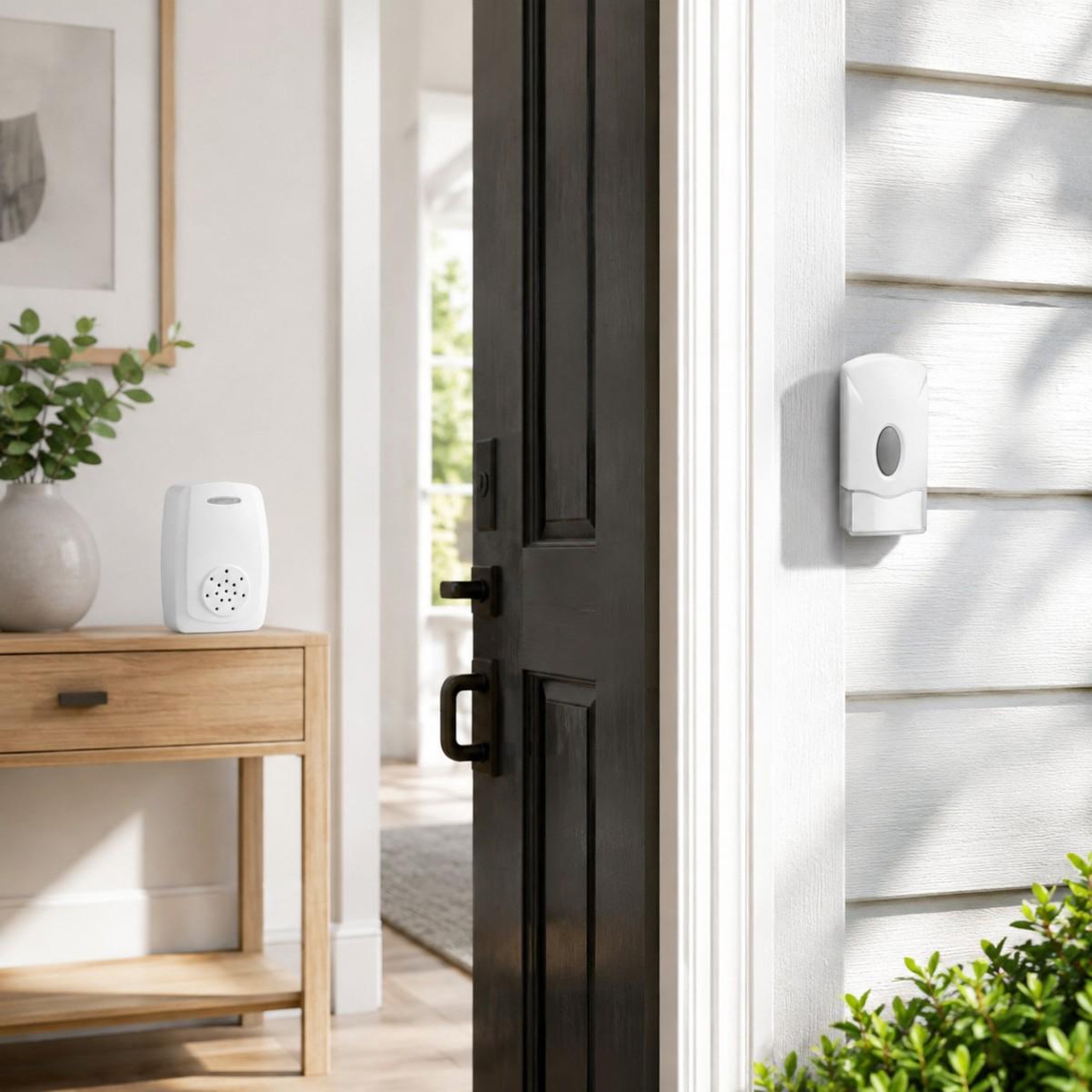 Voir la diapositive 3 : ASLO Sonnette sans fil portable 100m 80db blanche – carillon 36 mélodies ip44 avec bouton-poussoir intérieur extérieur aslo
