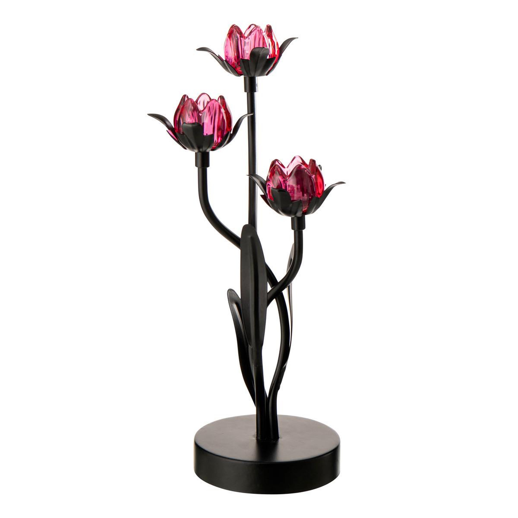 J-LINE Lampe à poser à led  fleur  36cm noir & rose
