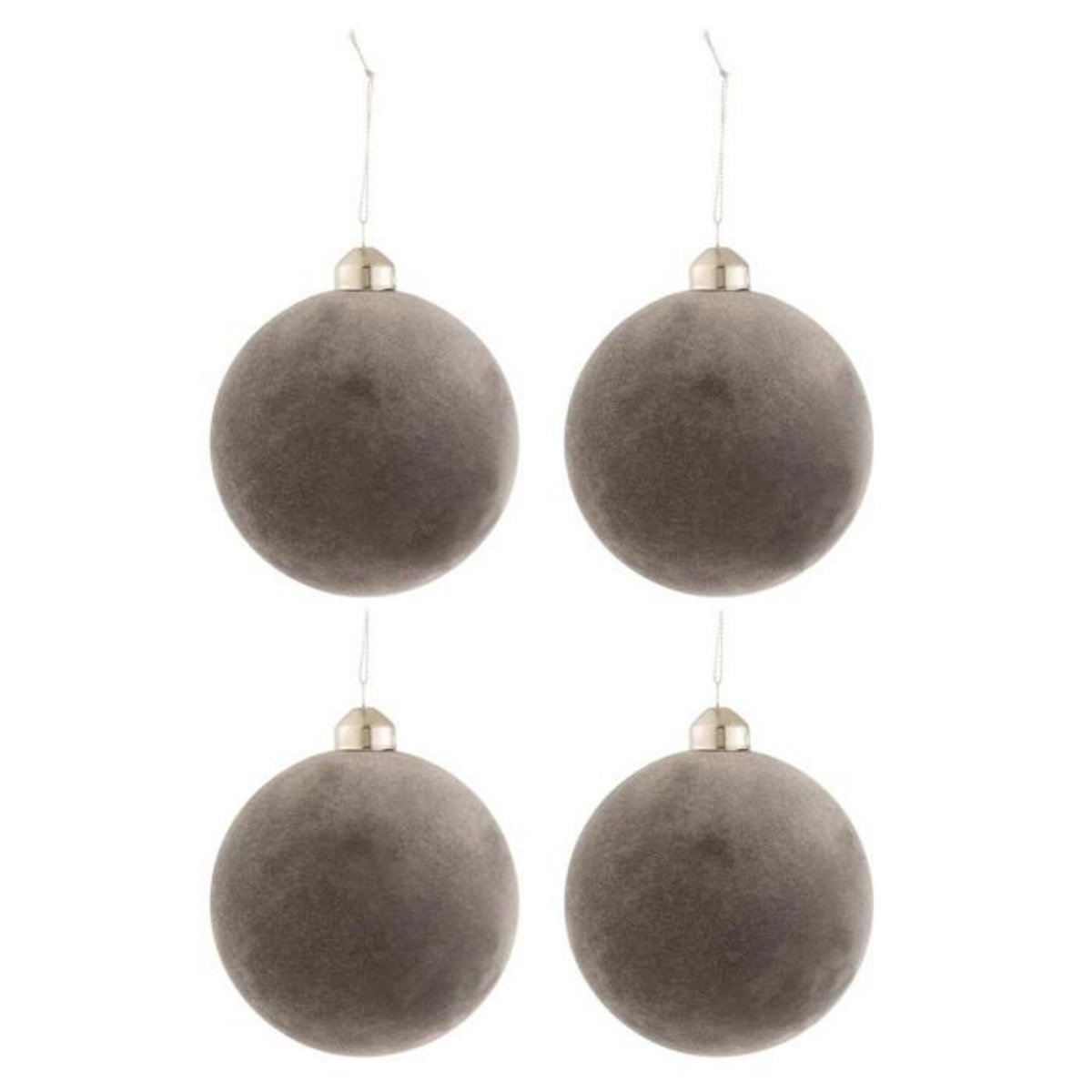Paris Prix Lot de 4 Boules de Noël  Velours  10cm Gris
