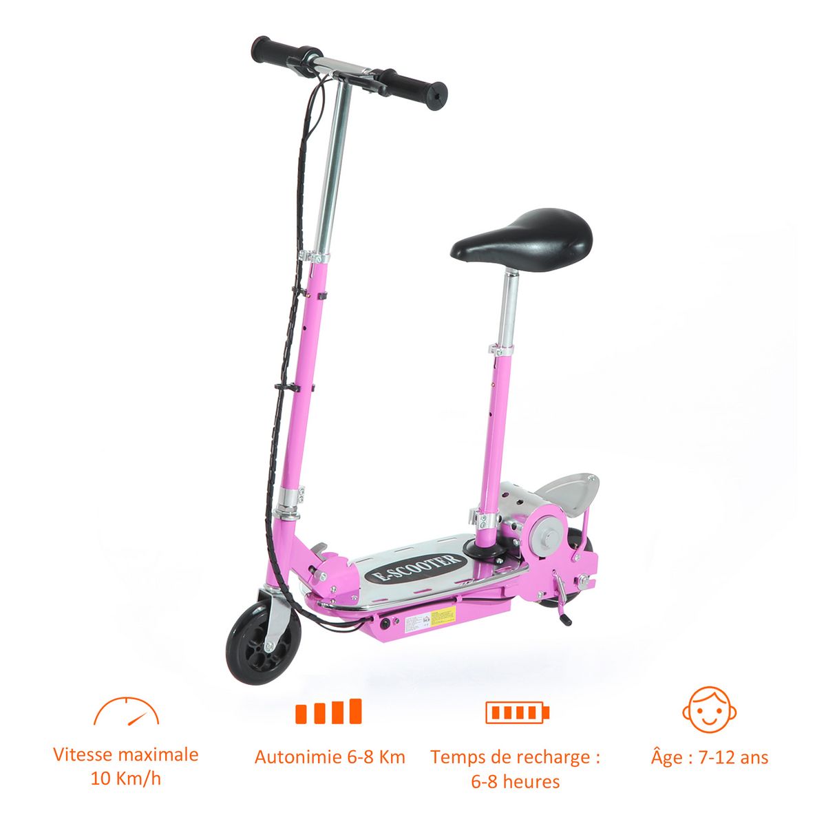 HOMCOM Trottinette électrique 120 W pliable pour enfant de 7 à 12 ans hauteur guidon et selle réglable 10 Km/h max. rose