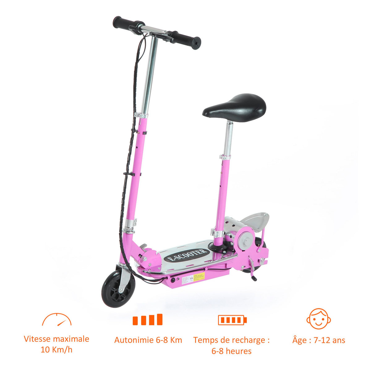 HOMCOM Trottinette électrique 120 W pliable pour enfant de 7 à 12 ans hauteur guidon et selle réglable 10 Km/h max. rose