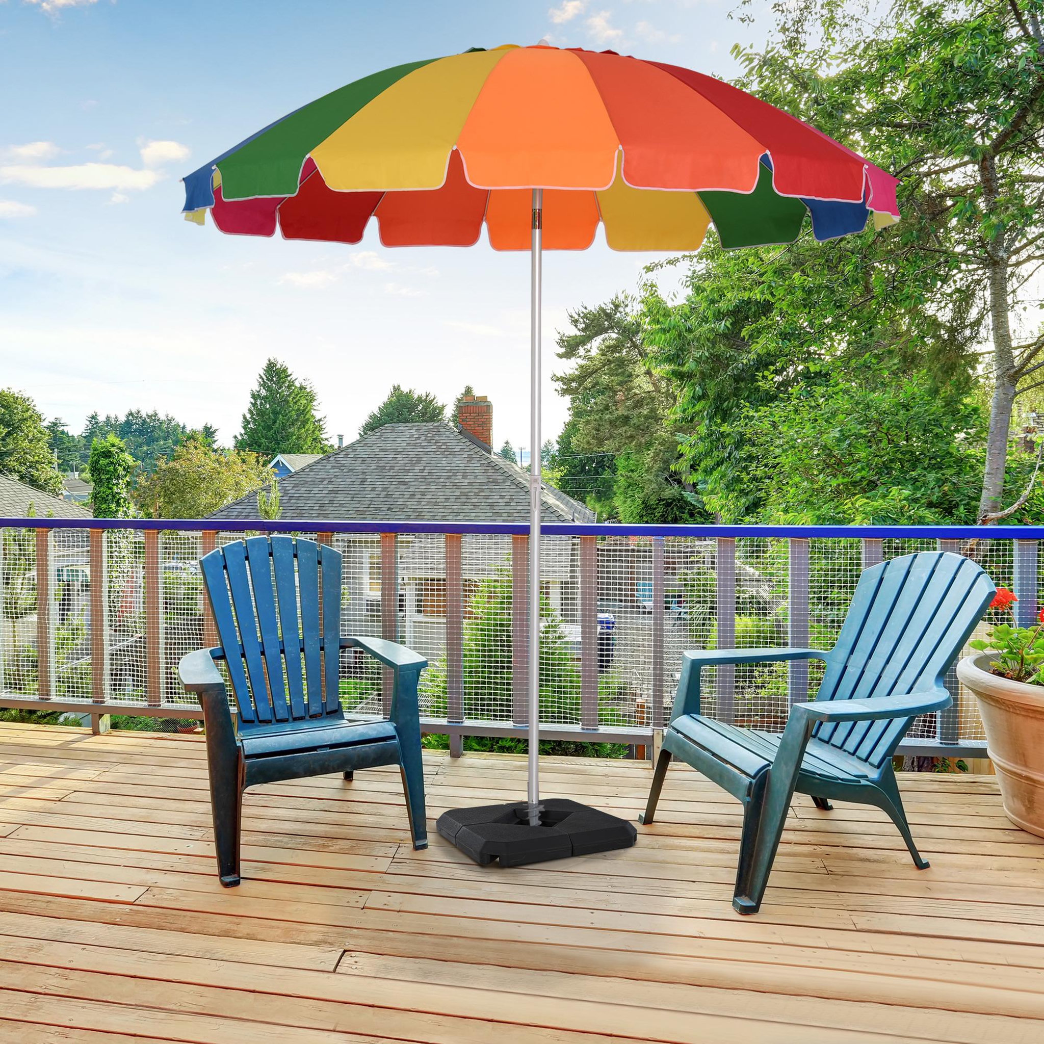 Voir la diapositive 2 : OUTSUNNY Parasol inclinable rond Ø 220 cm tissu polyester haute densité anti-UV mât démontable alu sac de transport inclu multicolore