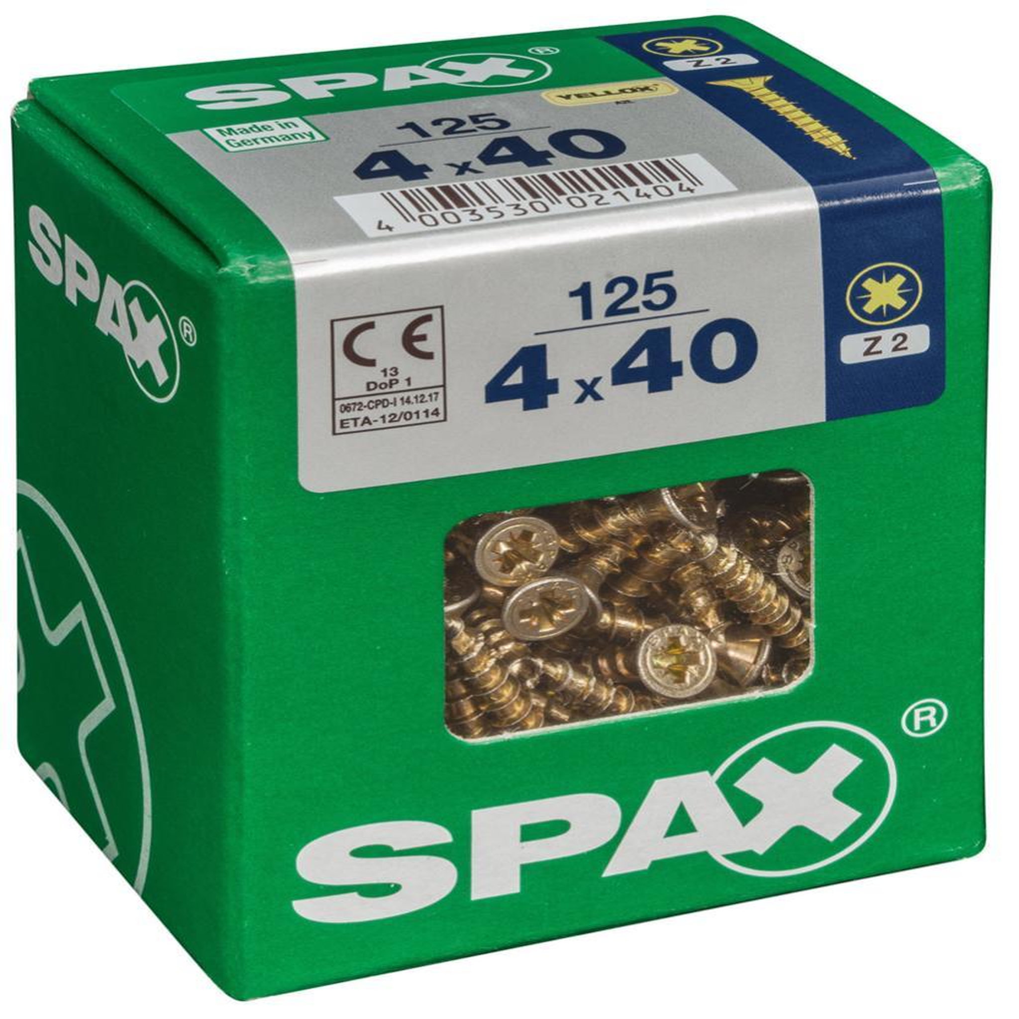 CENTRALE BRICO Lot de 125 vis acier tête fraisée pozidriv SPAX, Diam.4 mm x L.40 mm