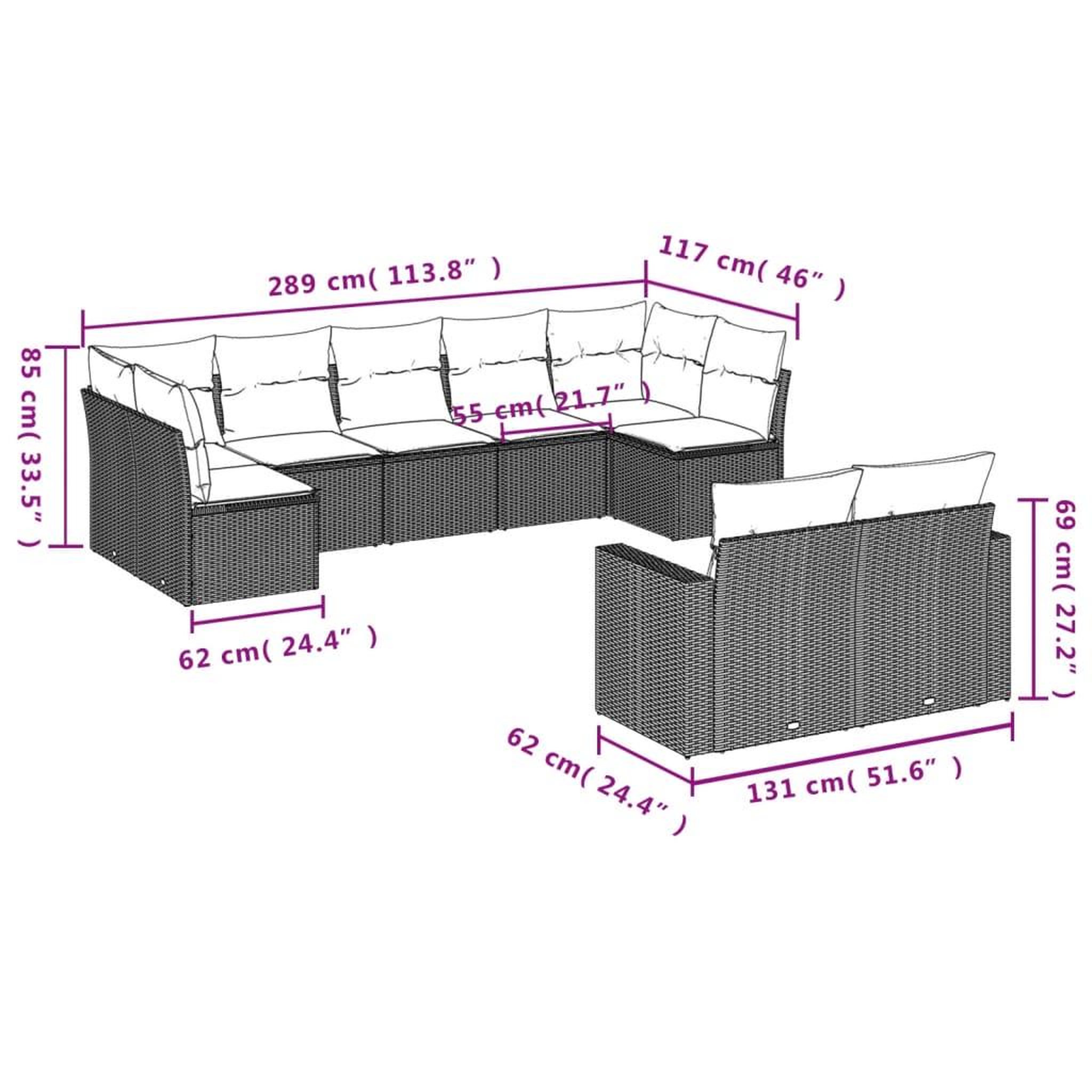 Voir la diapositive 3 : VIDAXL Salon de jardin 9 pcs avec coussins gris clair resine tressee