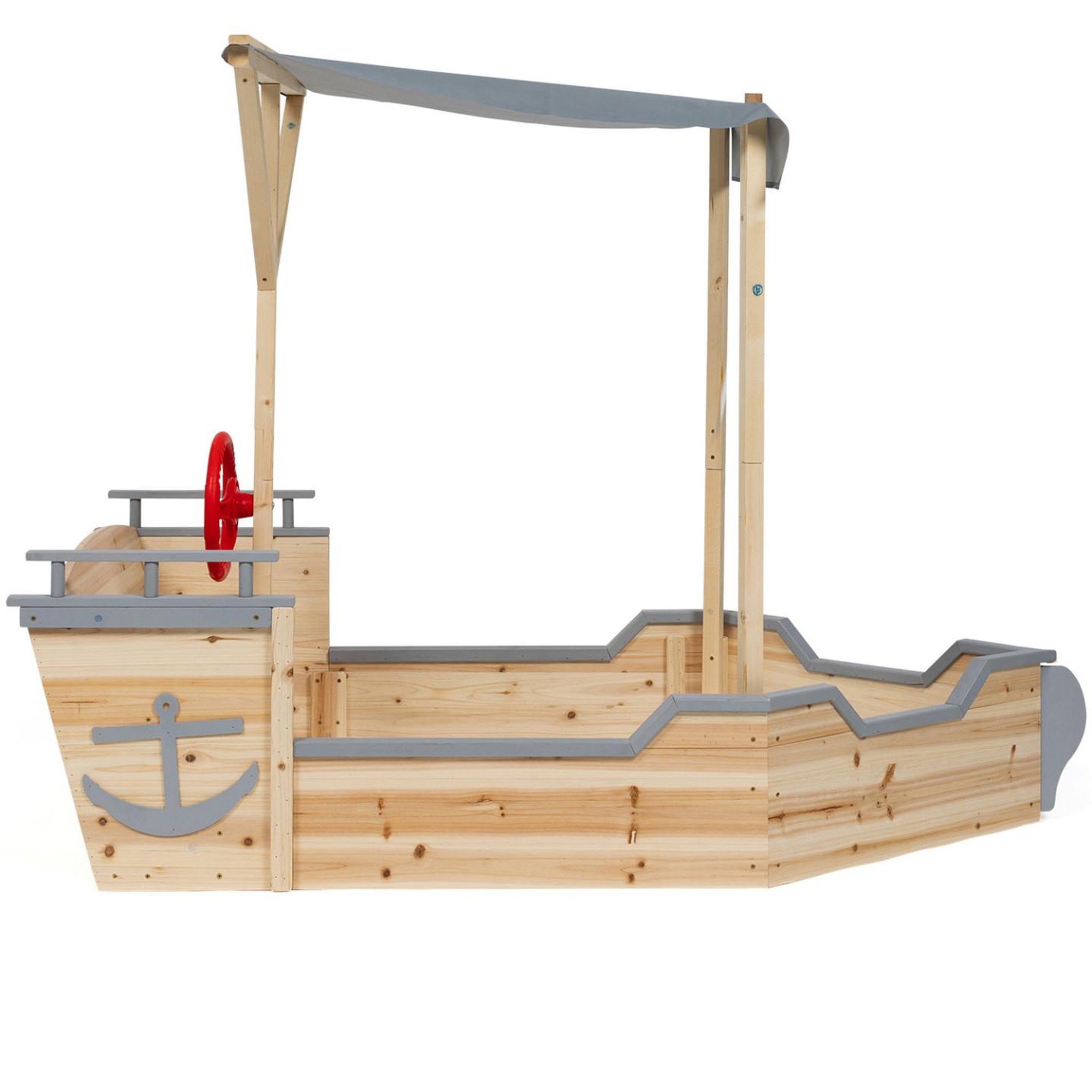 Voir la diapositive 3 : ID MARKET Bac à sable WORLD bois bateau de pirate avec banc coffre et toit gris