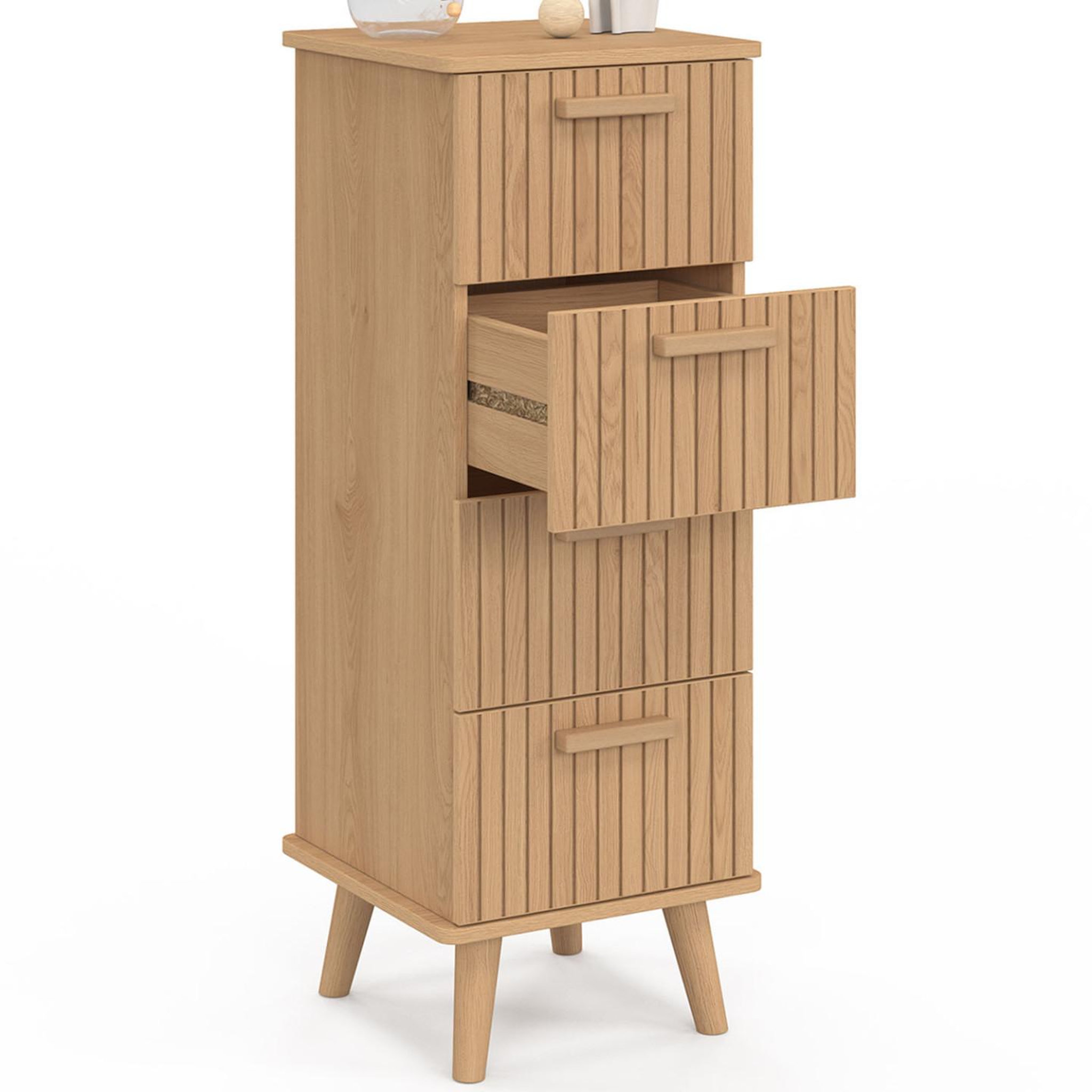 Voir la diapositive 4 : ID MARKET Meuble d'appoint 4 tiroirs juliette 30x30x80 cm chiffonnier pour entrée salle de bain effet lattes tasseau bois