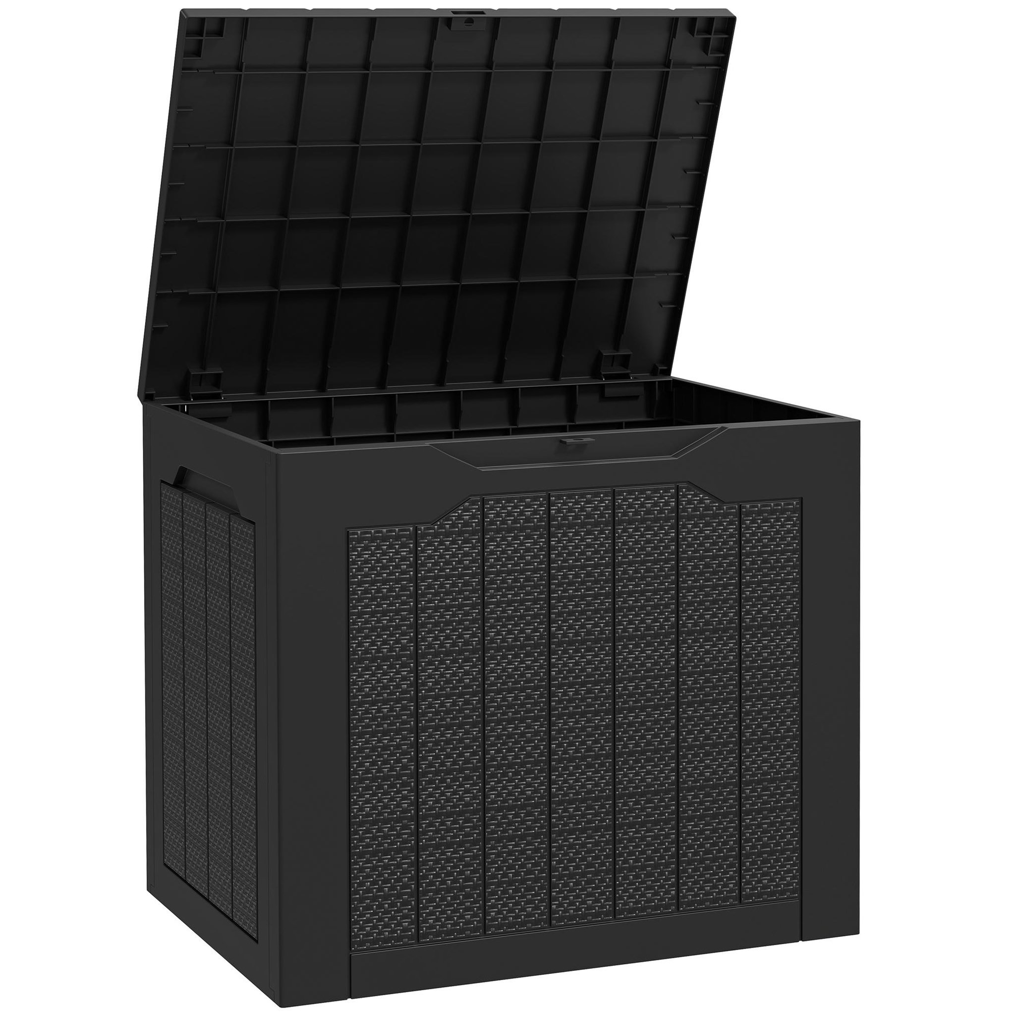 Voir la diapositive 2 : OUTSUNNY Coffre de jardin 93L dim. 56 x 41 x 50 cm effet rotin et bois noir