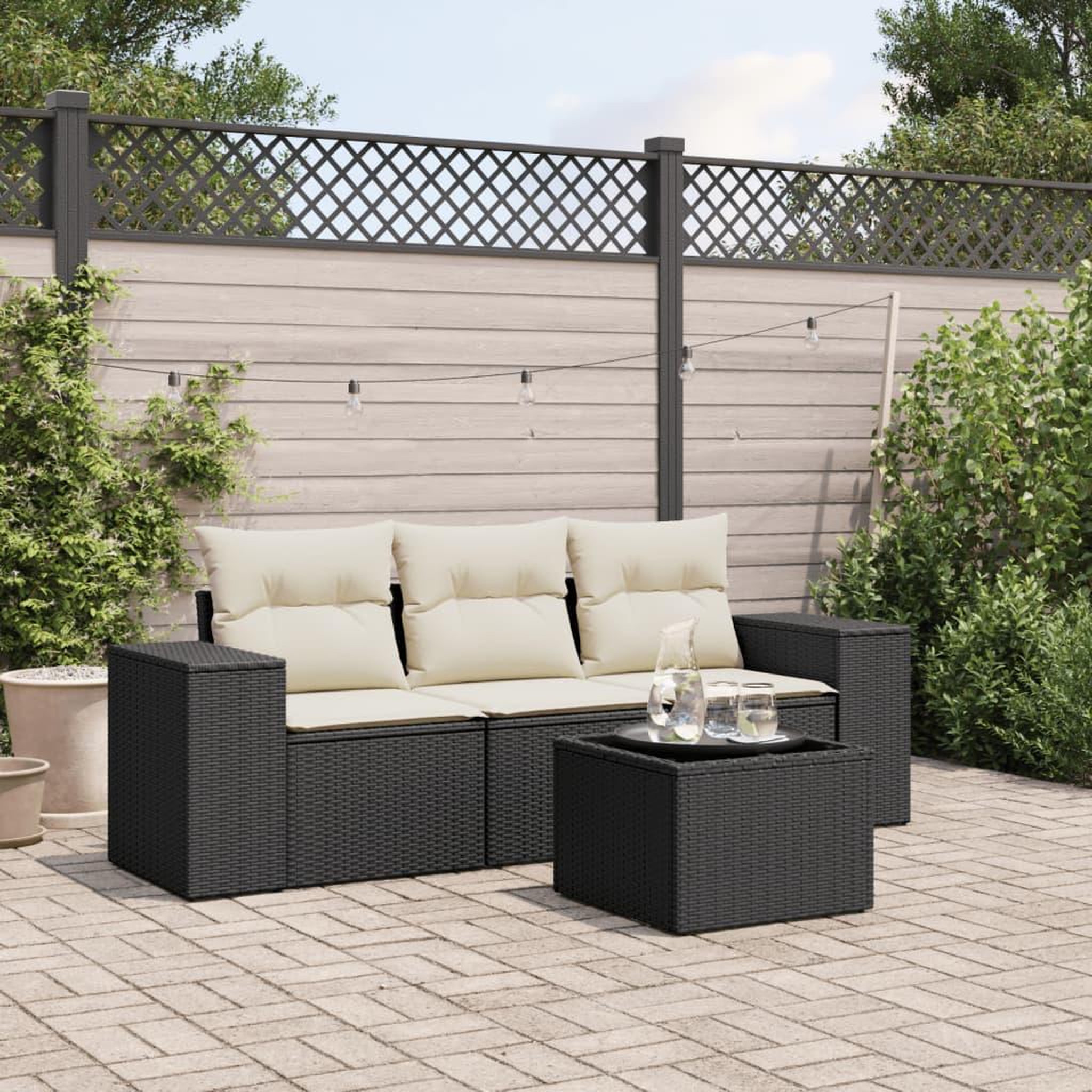 VIDAXL Salon de jardin 4 pcs avec coussins noir resine tressee