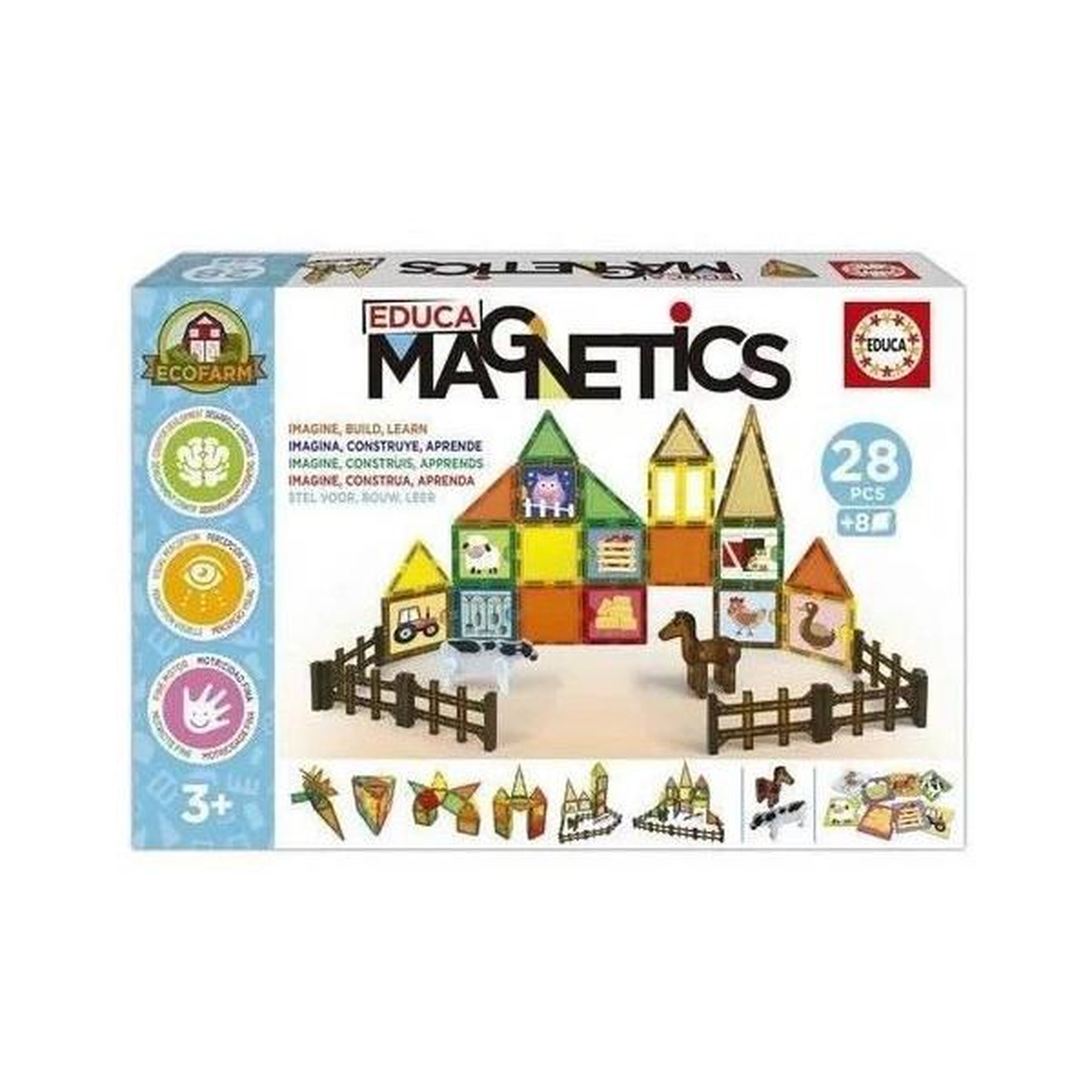 EDUCA Magnetics Ecoferme - Jeu de construction - EDUCA - 28 pieces magnétiques, 2 animaux, 8 cartes - Des 3 ans