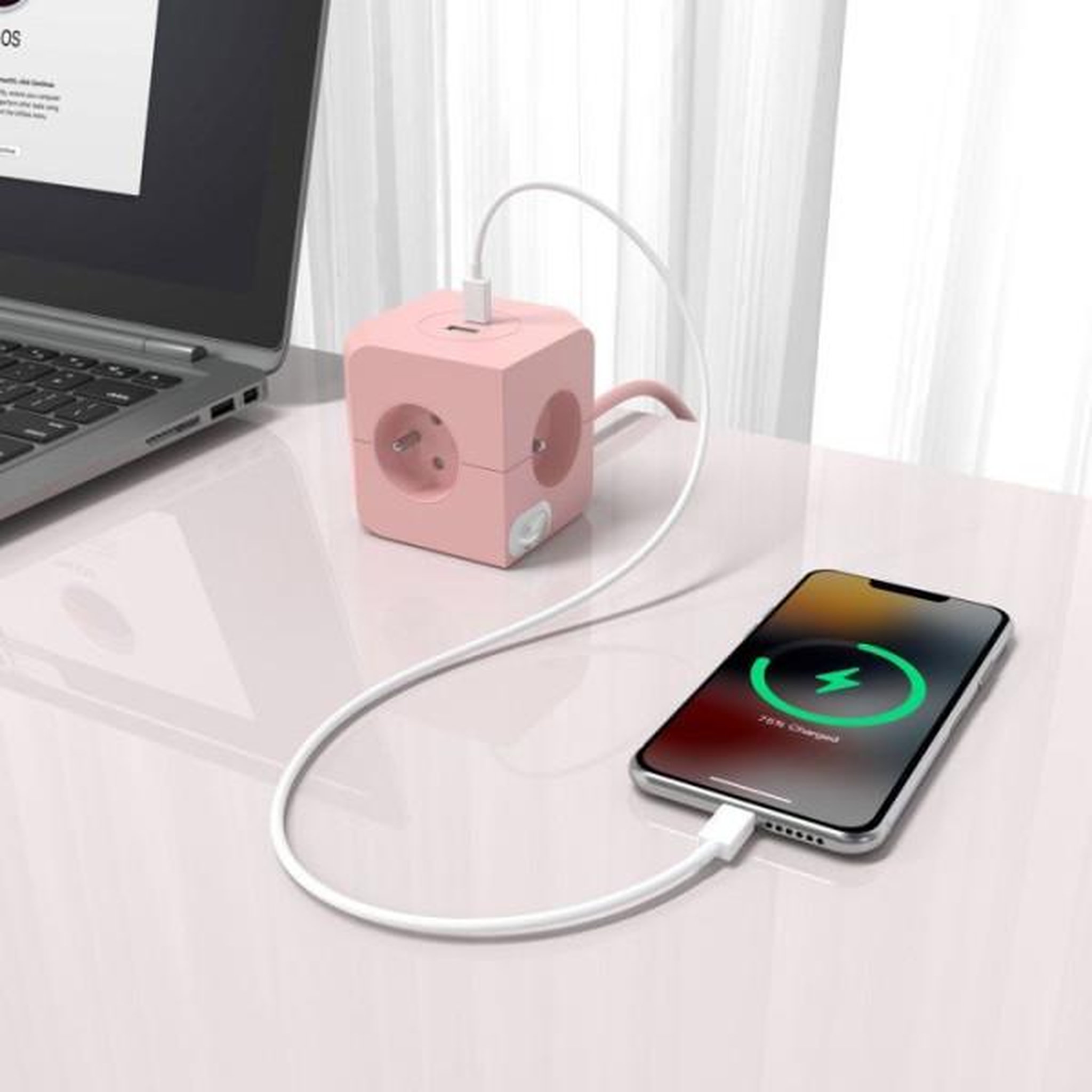 Voir la diapositive 3 : LINK2HOME Cube multiprise avec double port usb - link2home - 4 prises secteur 16a - 2 ports usb - 3680 w max - rose