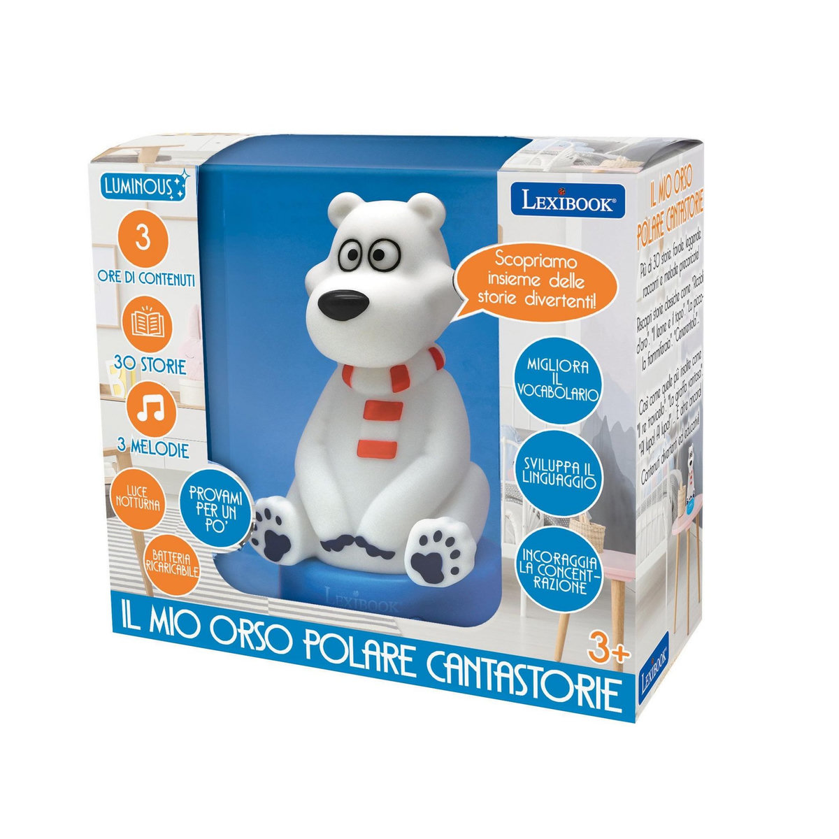 Lexibook Compteur d'histoires Ourson en 3D avec veilleuse (Italien)