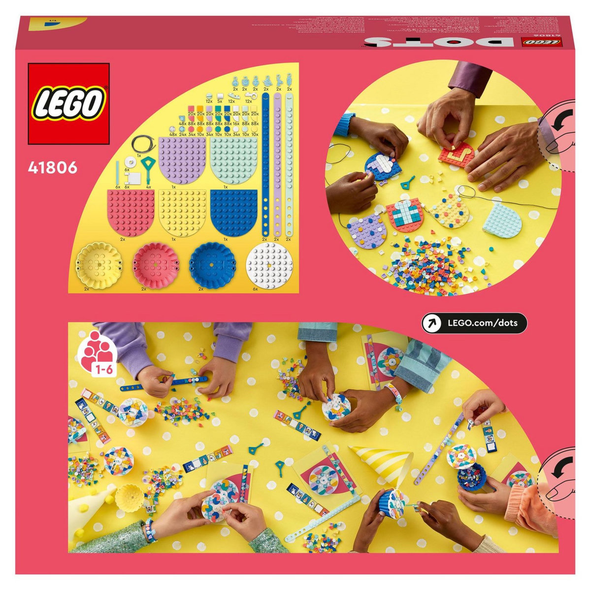 LEGO DOTS 41806 Le kit de fête ultime, eux Anniversaire, Cadeau pour Sachets de Fête, avec Cupcakes, Jouets Bracelets et Guirlandes, Décoration