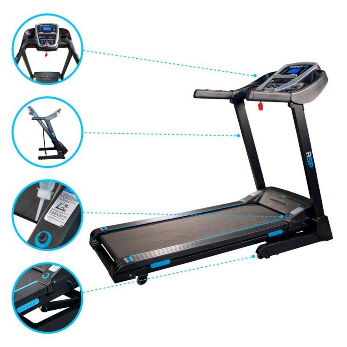 SPARRAW Tapis de Course Pliable RSP - 16km/h - 2,0 Cv - 13 Programmes, Inclinaison Motorisée 15%, Ecran LCD et Haut-Parleurs