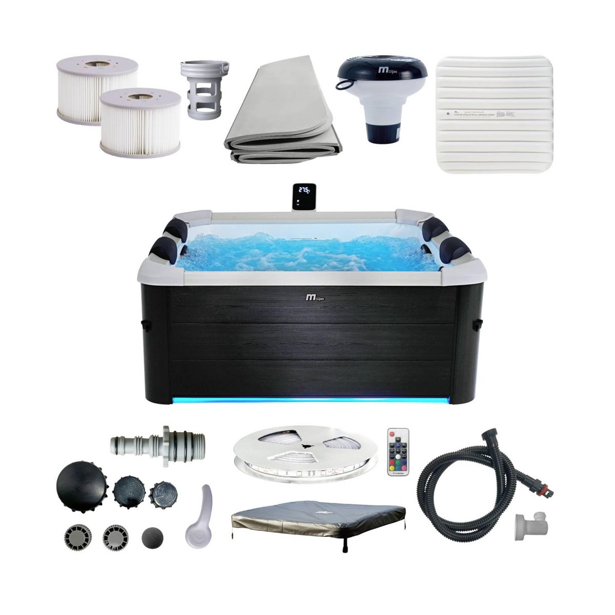 MSpa SPA rigide OSLO MSPA 6 personnes gris. 4 coussins. bâche incluse + housse thermique. hydromassages système