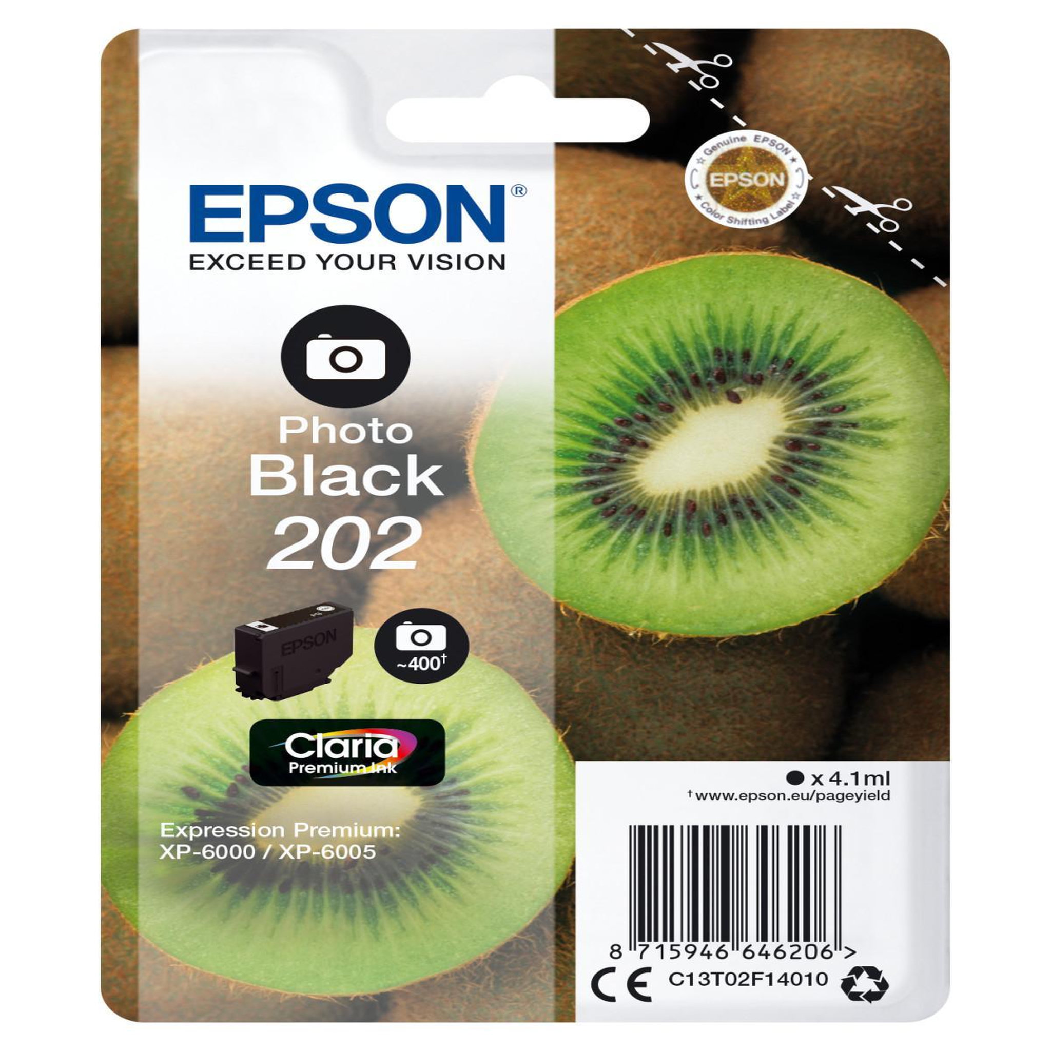 Voir la diapositive 2 : Epson Cartouche d'encre originale 202 noire photo série kiwi - c13t02f14010