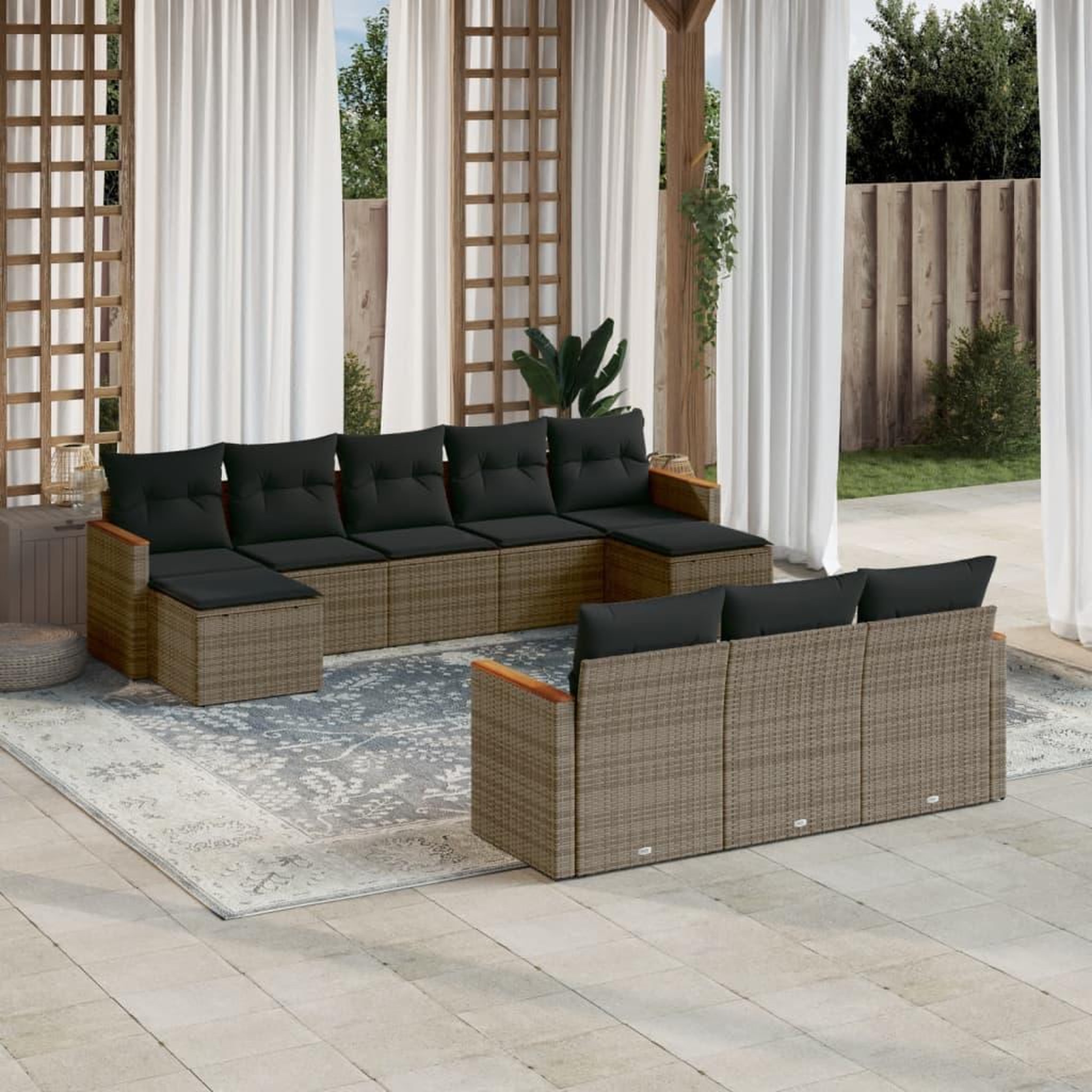VIDAXL Salon de jardin avec coussins 10 pcs gris resine tressee