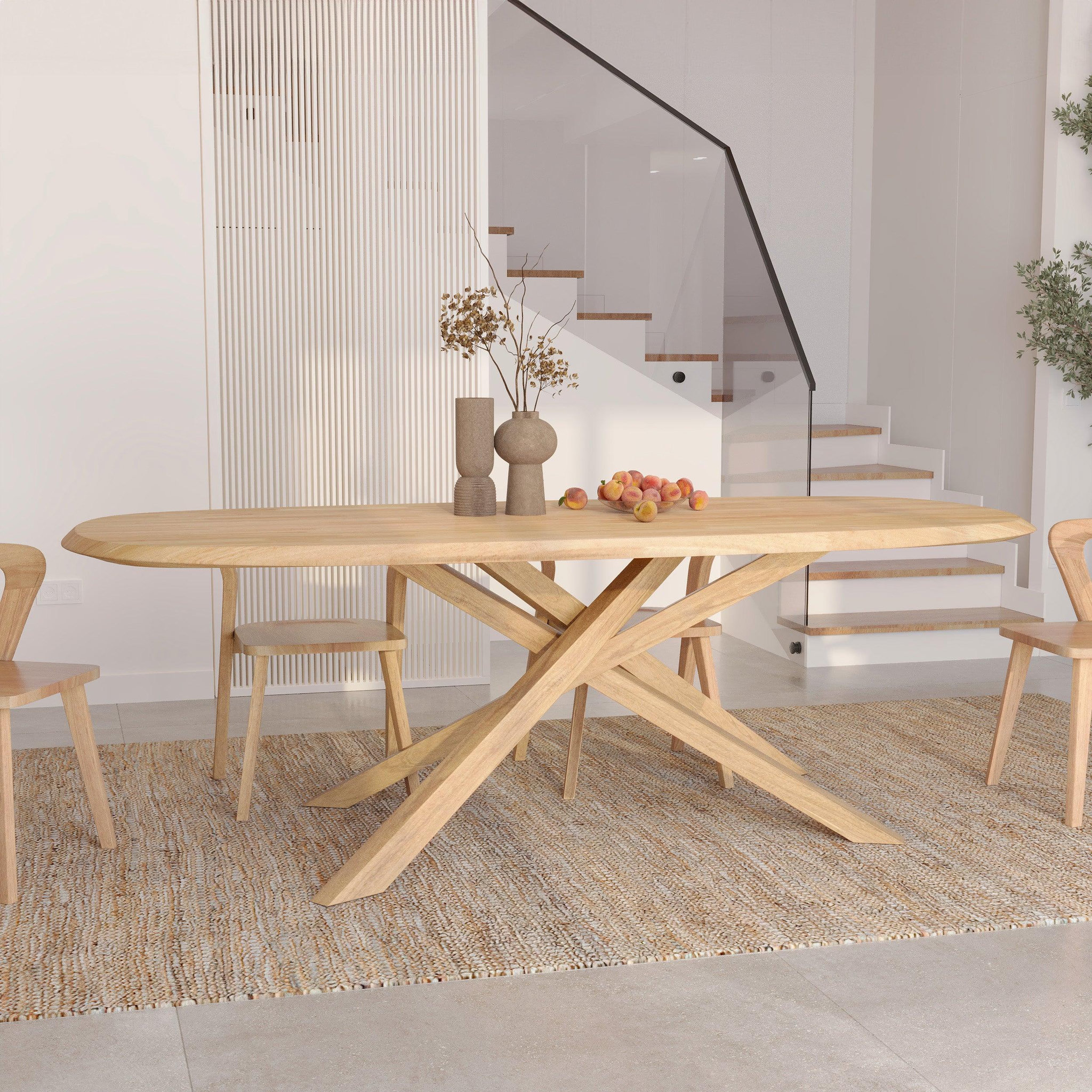 Voir la diapositive 2 : MAISON PAVANE Table rectangulaire en bois d'hévéa massif clair 10 personnes-aladin