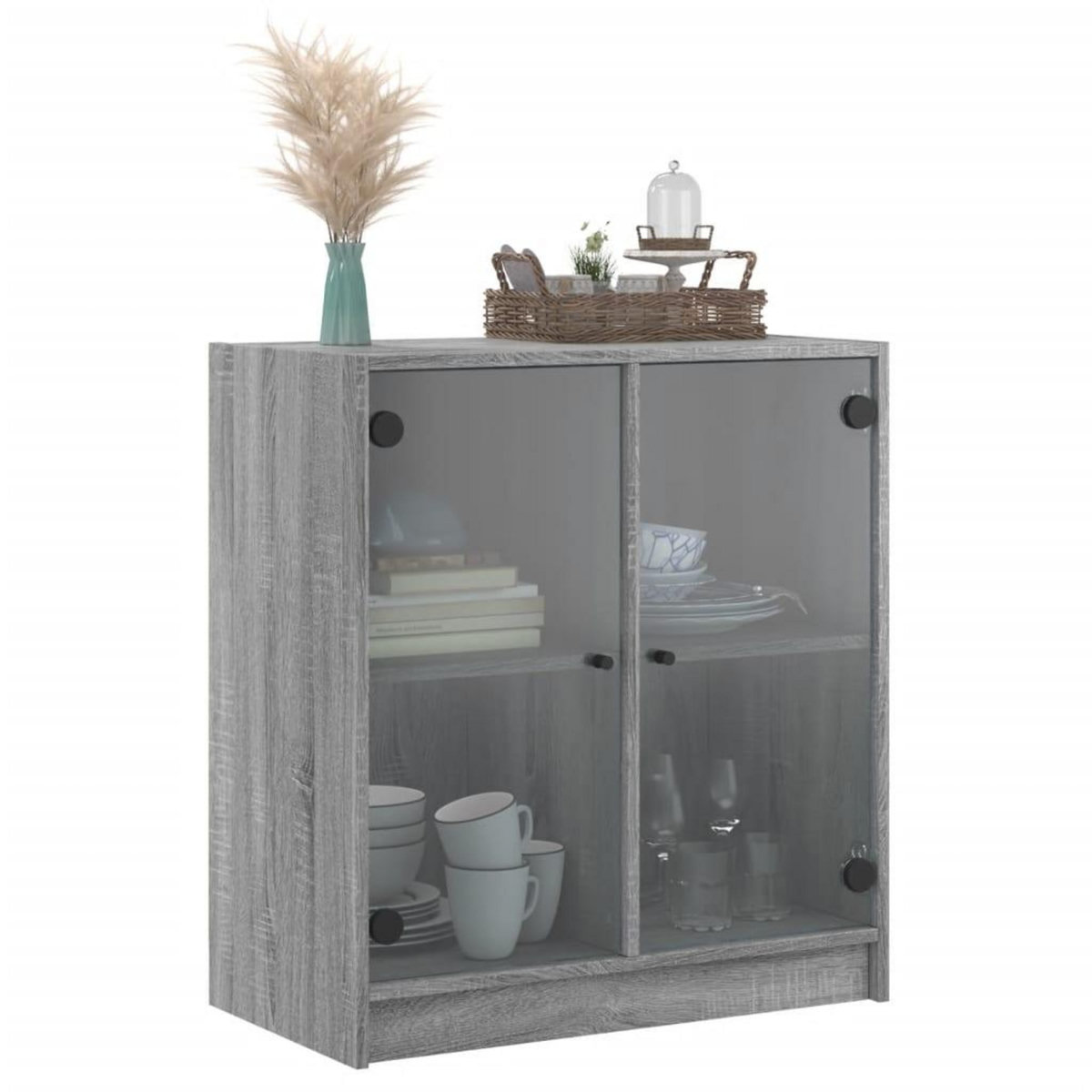VIDAXL Armoire laterale avec portes en verre sonoma gris 68x37x75,5 cm