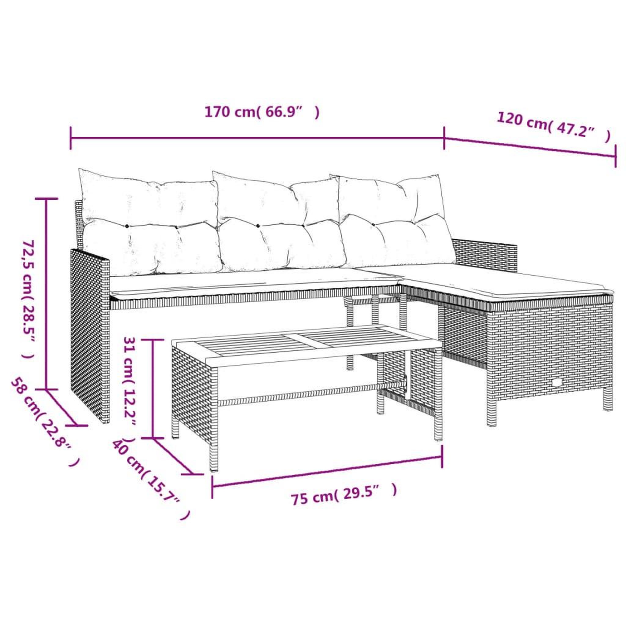 Voir la diapositive 6 : VIDAXL Canape de jardin avec table et coussins en forme de L noir