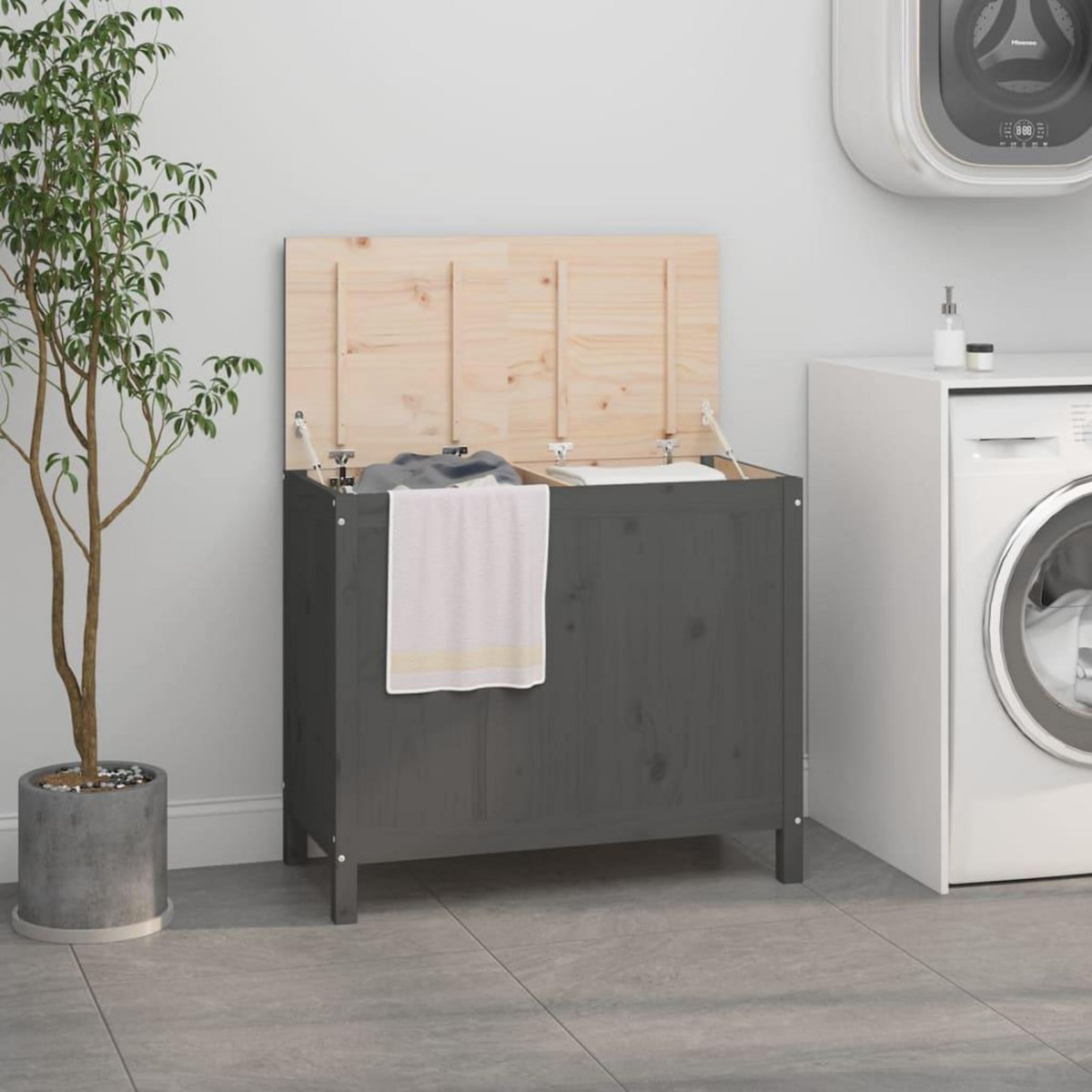 VIDAXL Boîte a linge Gris 88,5x44x76 cm Bois massif de pin