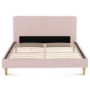 Voir la diapositive 4 : ID MARKET Lit double scandinave BALTA avec tête de lit et sommier 140 x 190 cm tissu rose clair effet velours