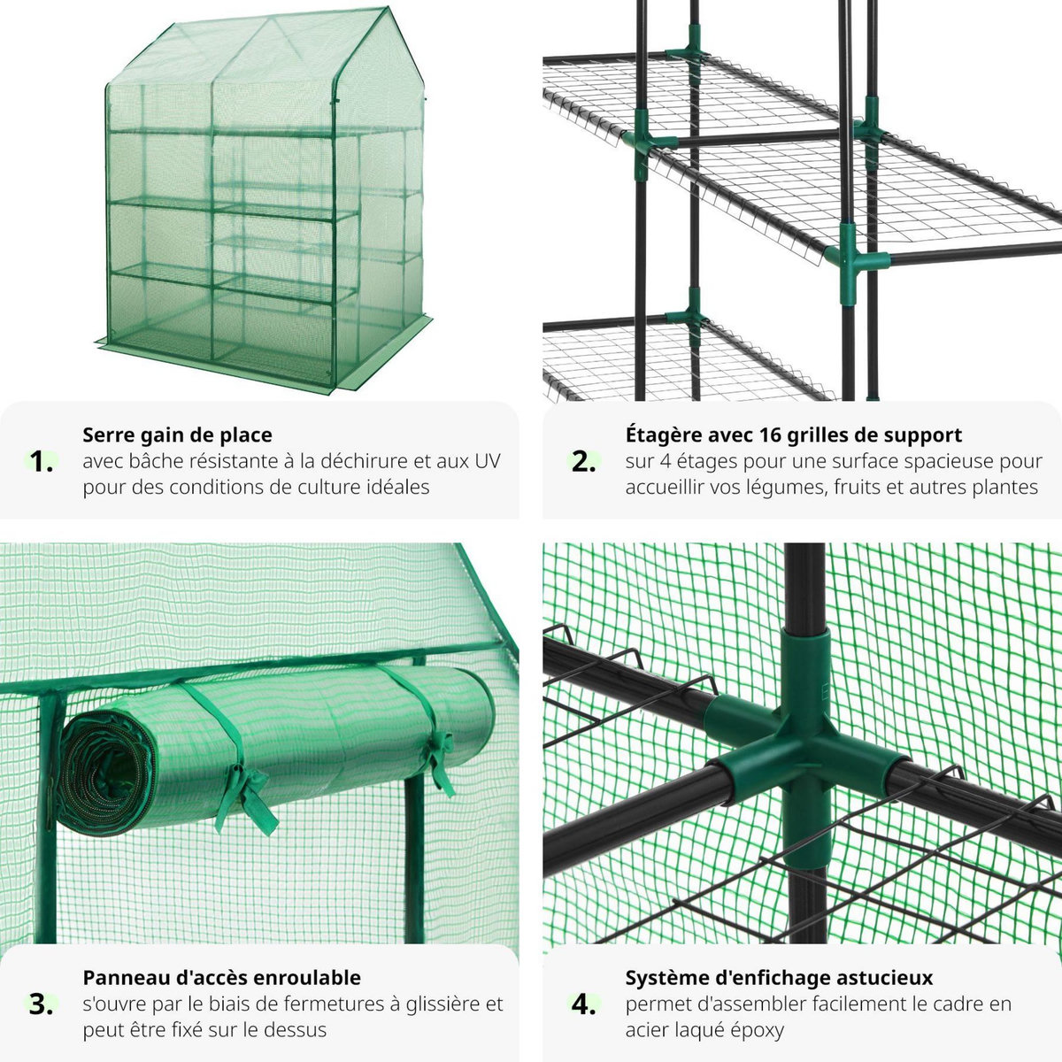 tectake Serre de jardin souple 3,6 m³ avec 16 étagères vert