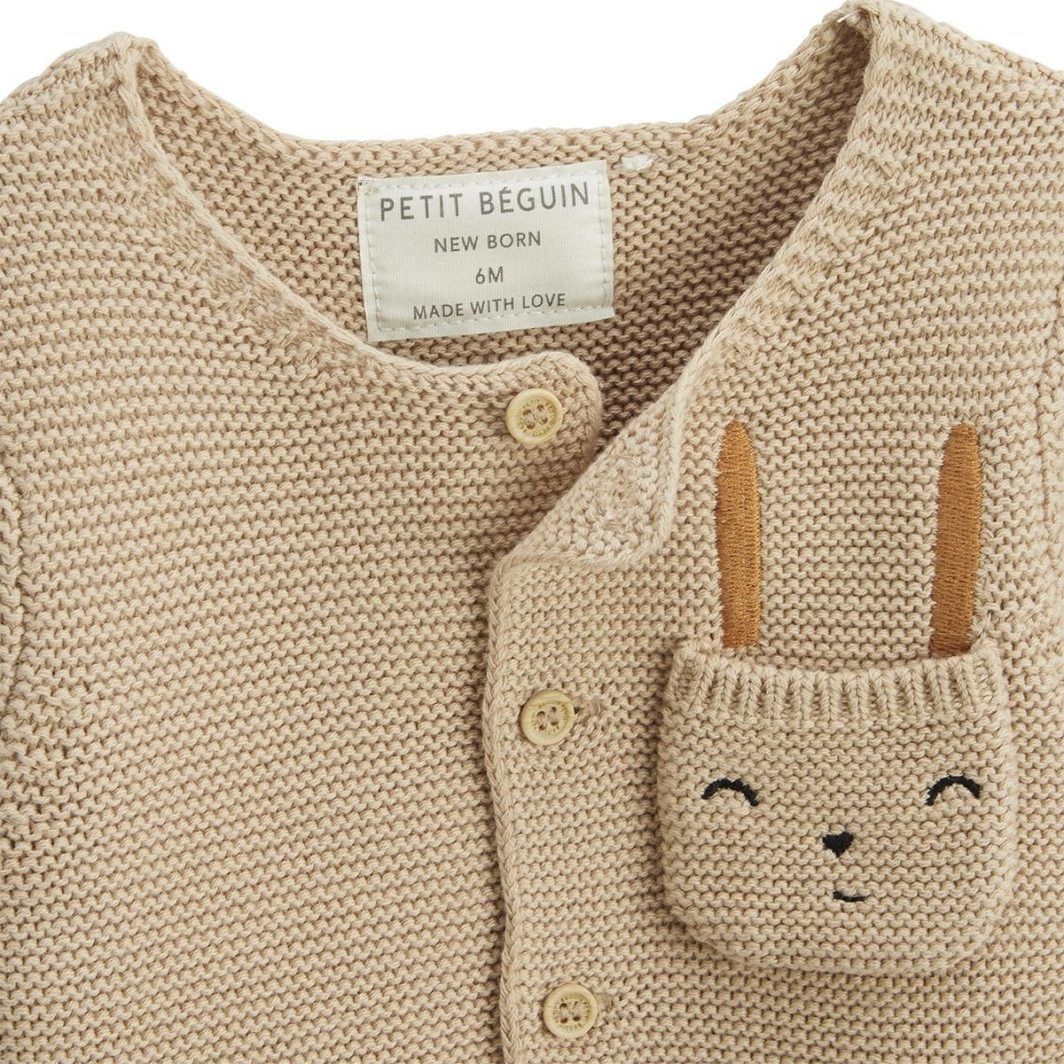 Petit Béguin Ensemble gilet et pantalon avec pieds bébé en tricot Hello Baby