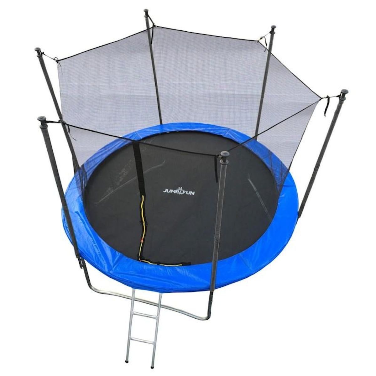 JUMP4FUN Trampoline pour enfant 8Ft ø244cm avec coussin de protection Bleu, Echelle et Filet de sécurité