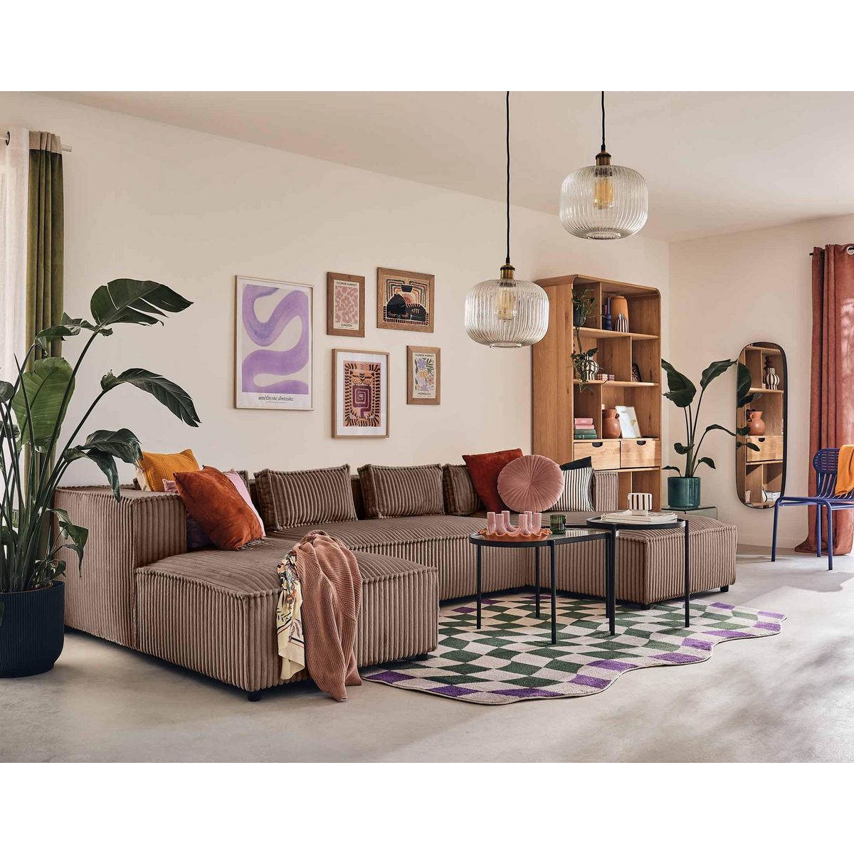 LISA DESIGN Stella - canapé panoramique en u - 7 places - en velours côtelé grosses côtes