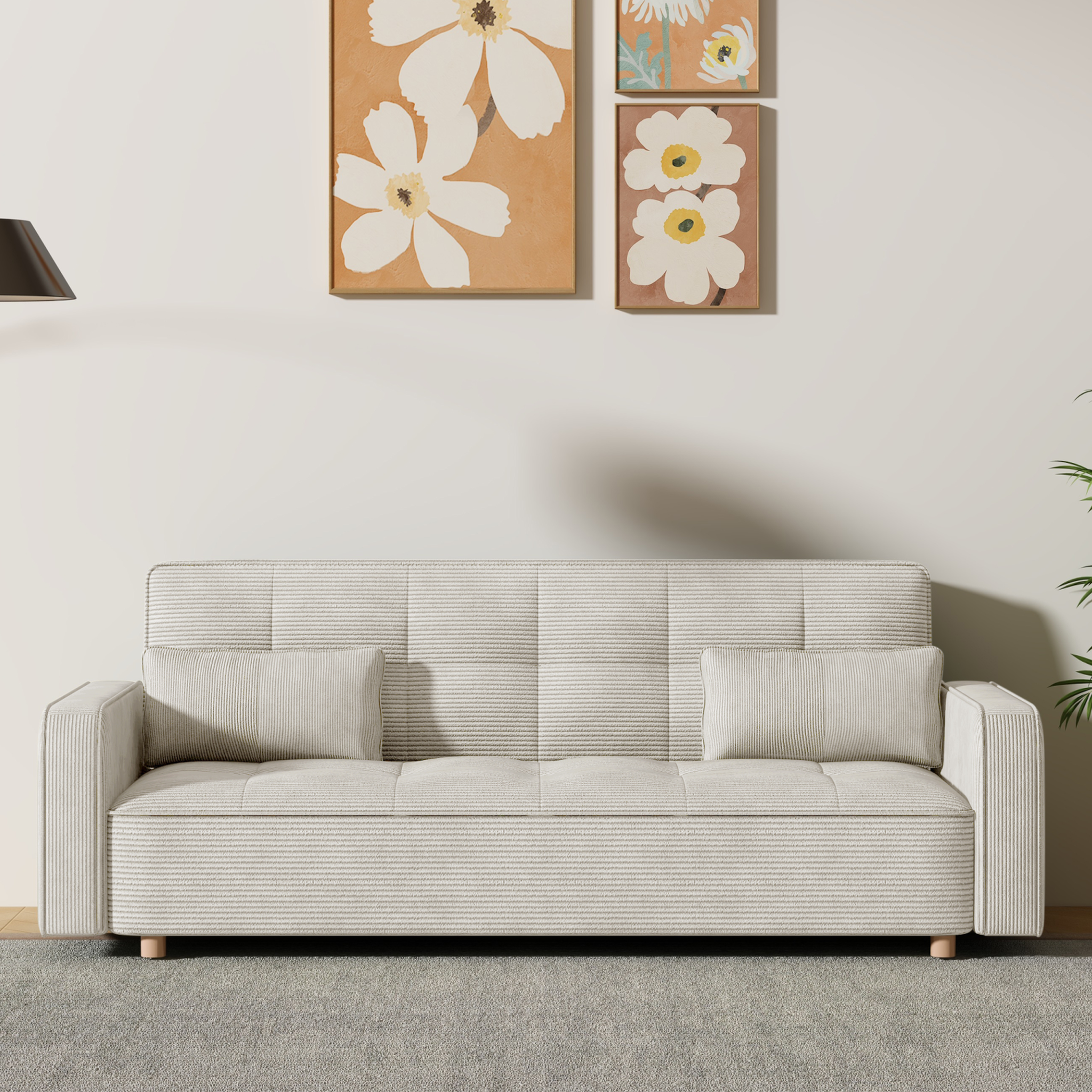Voir la diapositive 2 : CONCEPT USINE Canapé scandinave convertible 3 places en velours côtelé beige copenhague