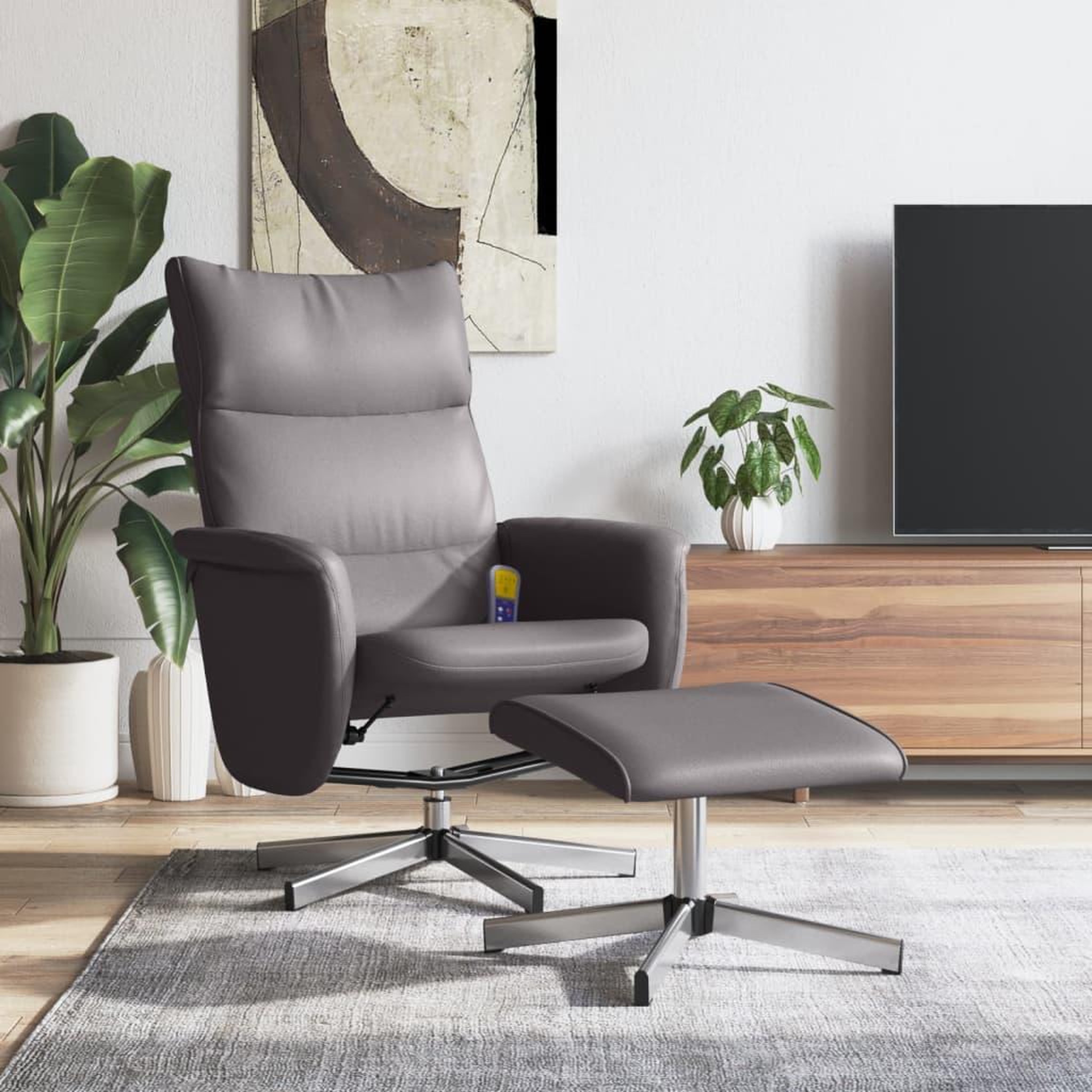 VIDAXL Fauteuil inclinable de massage avec repose-pied gris similicuir