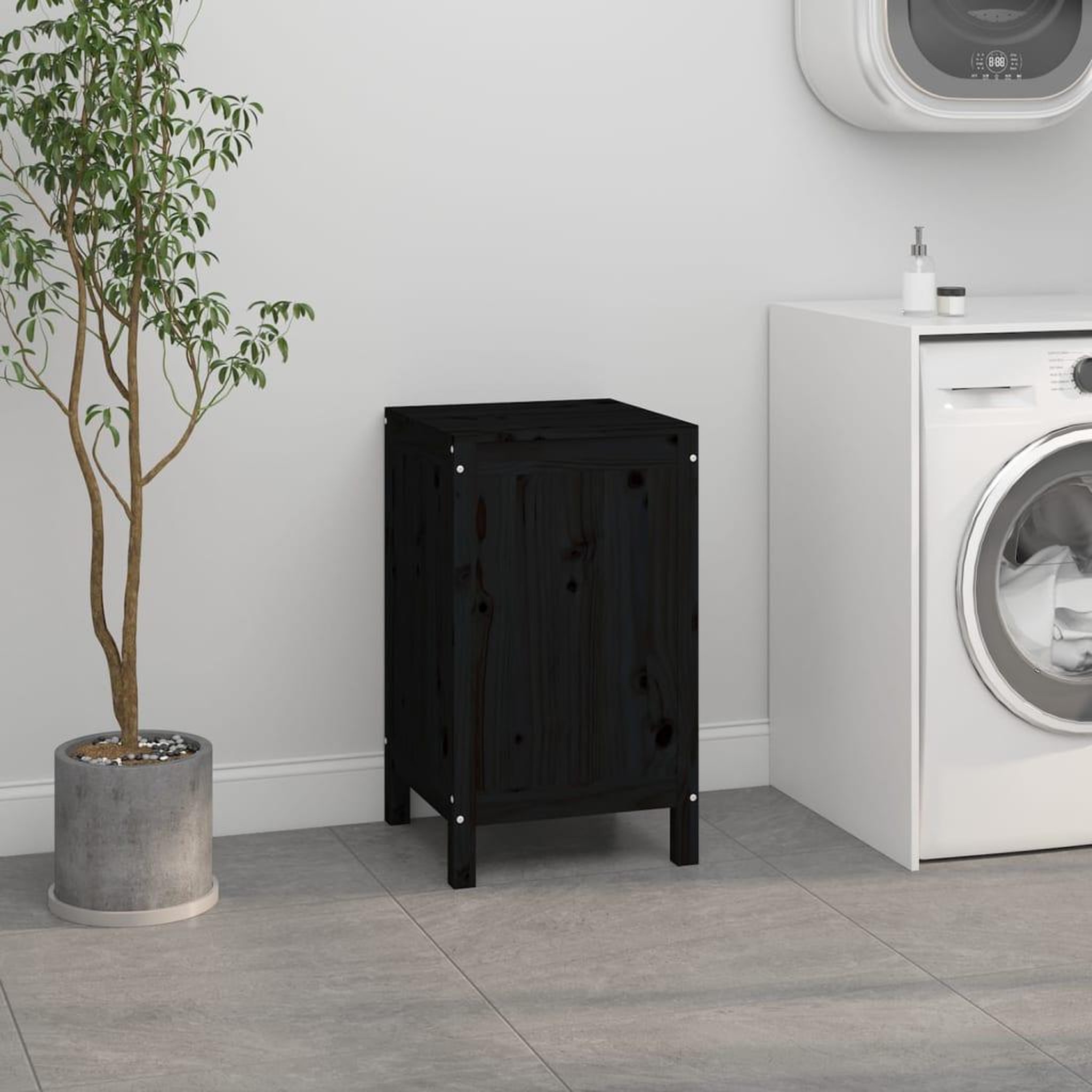 Voir la diapositive 3 : VIDAXL Boîte a linge Noir 44x44x76 cm Bois massif de pin