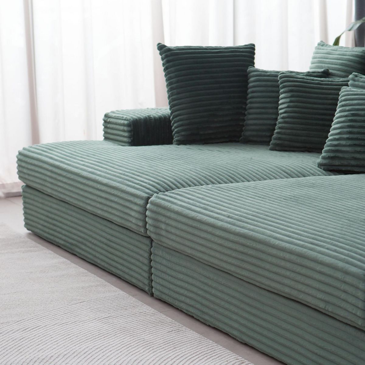 CONCEPT USINE Canapé 4 places assise profonde en velours côtelé vert CARDIFF