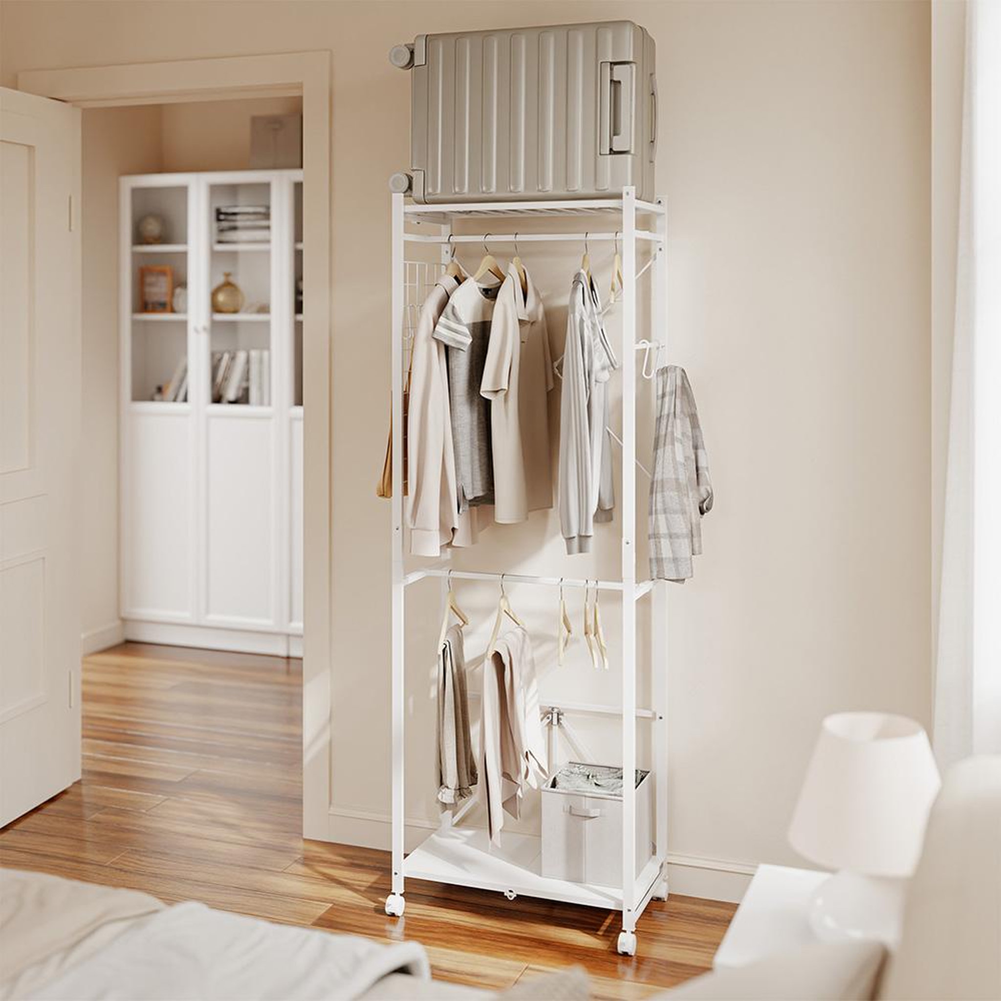 Voir la diapositive 2 : SOBUY Porte-manteaux sur roulettes Blanc 60.5x32.5x175cm KLS21-W