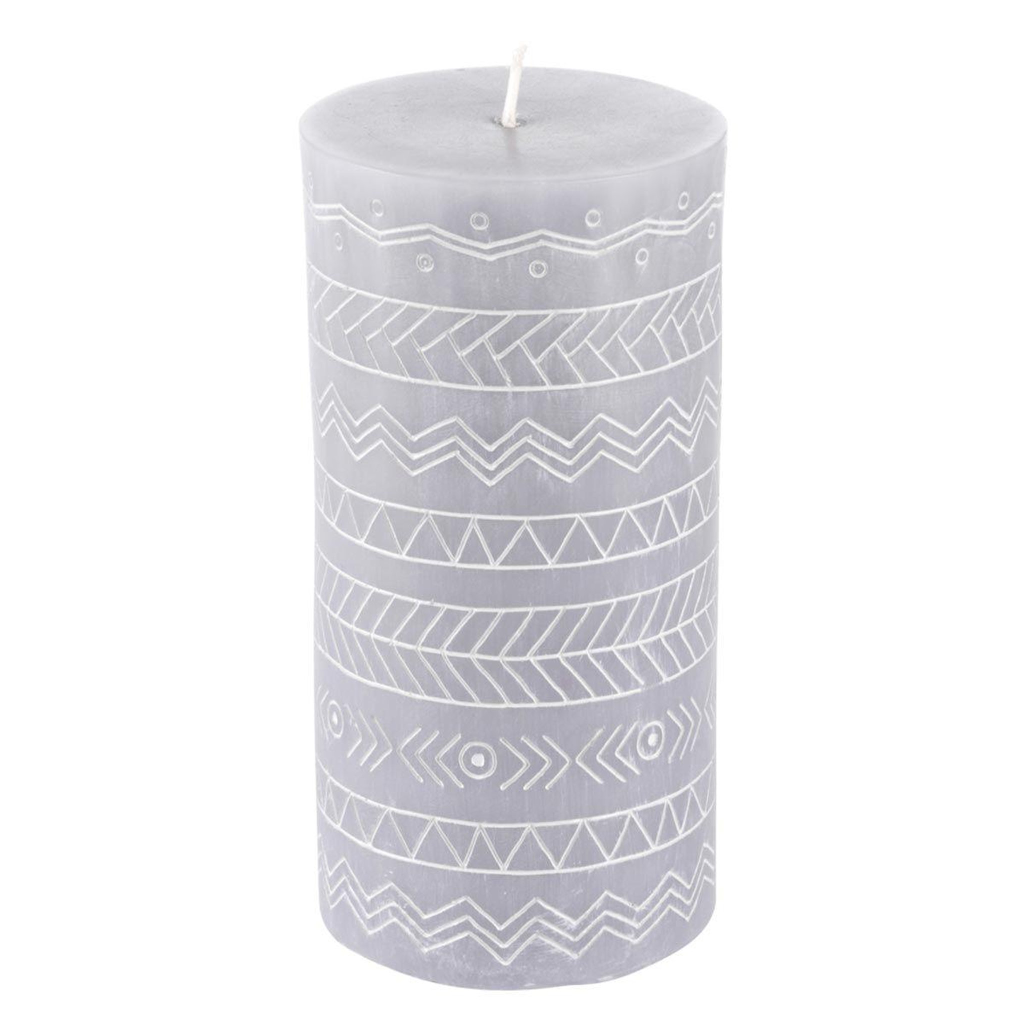 Douceur d'Intérieur Bougie pilier embossée  graphic ethnic  13cm gris clair