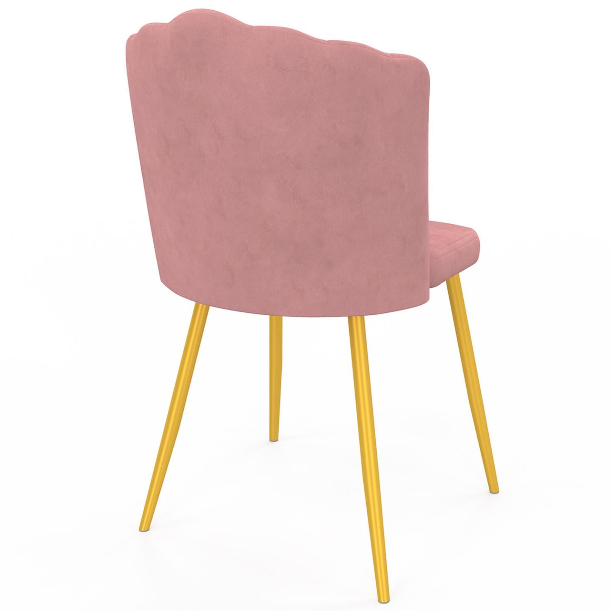 Voir la diapositive 4 : ID MARKET Lot de 2 chaises coquillage adella rose en velours pieds dorés