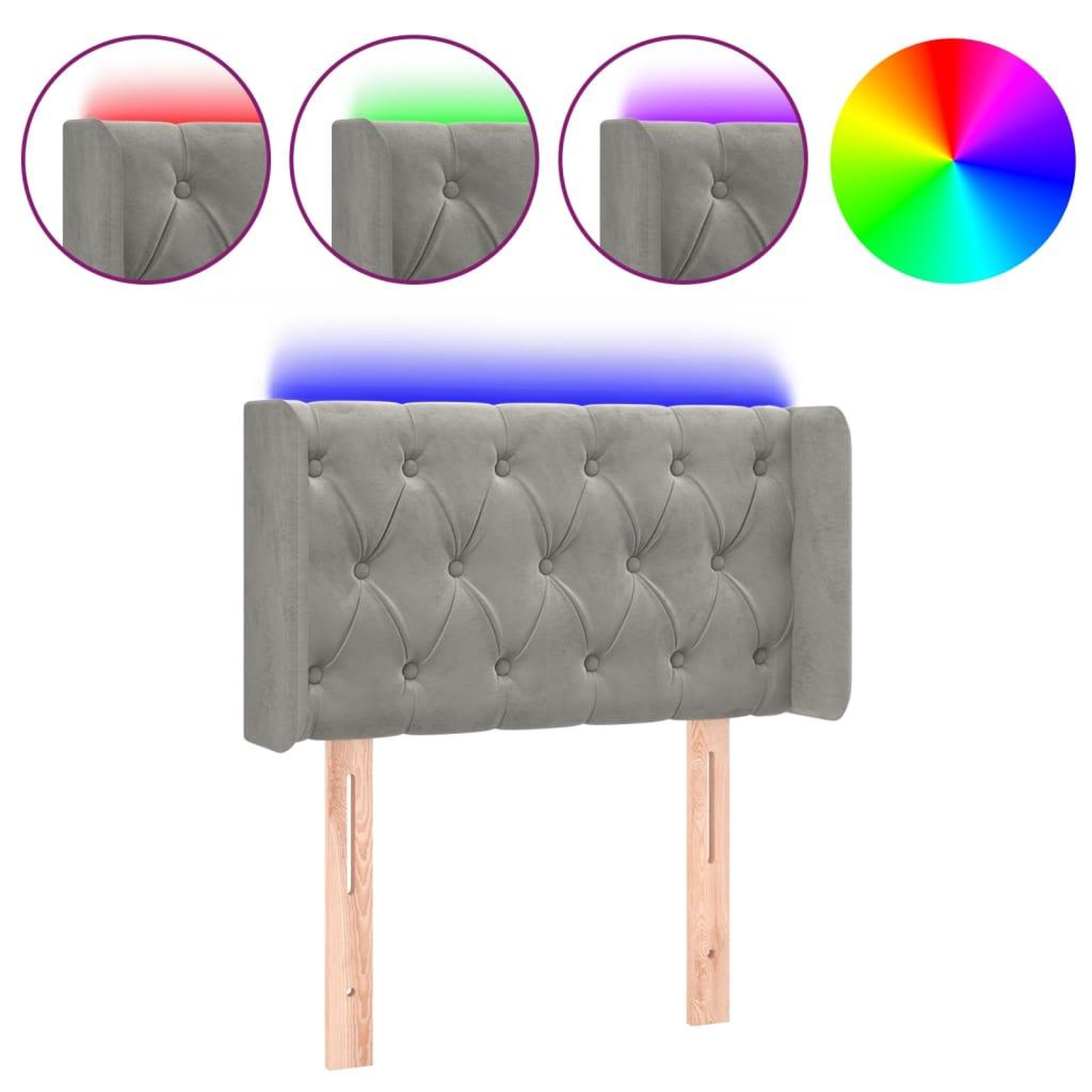 Voir la diapositive 2 : VIDAXL Tete de lit a LED Gris clair 83x16x78/88 cm Velours