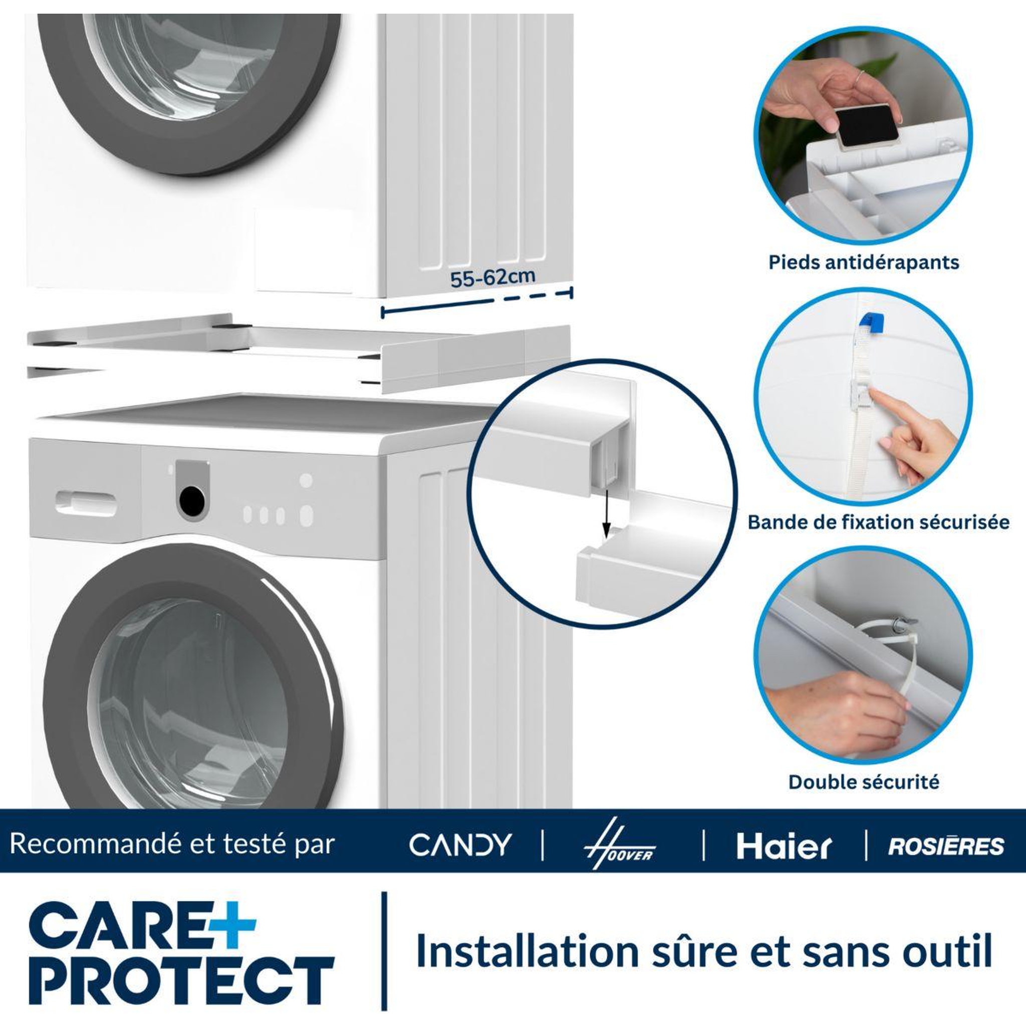 Voir la diapositive 5 : CARE PROTECT Kit de superposition de superposition universel (lave-linge a