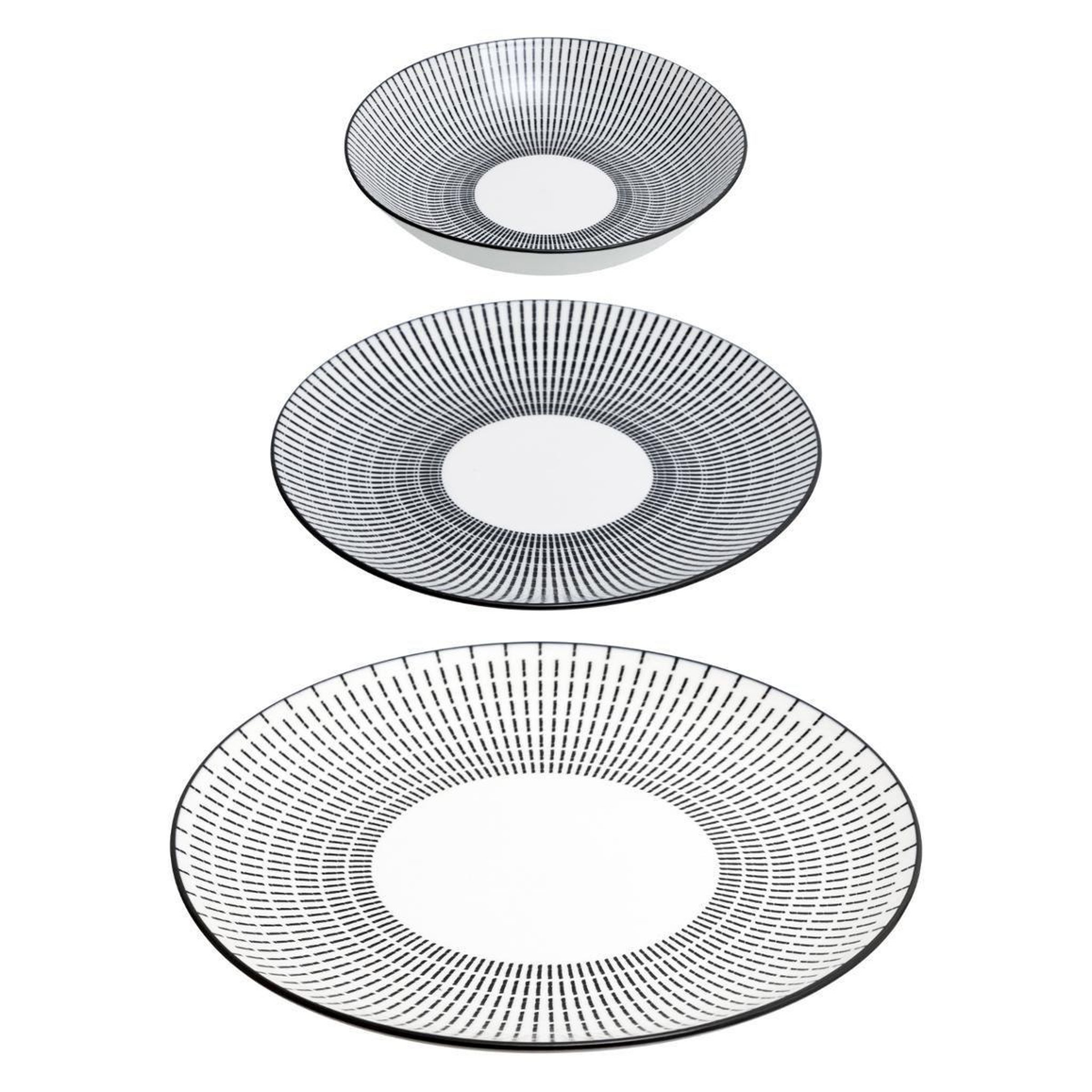 SECRET DE GOURMET Service de Table 18 Pièces  Lunis  27cm Noir & Blanc