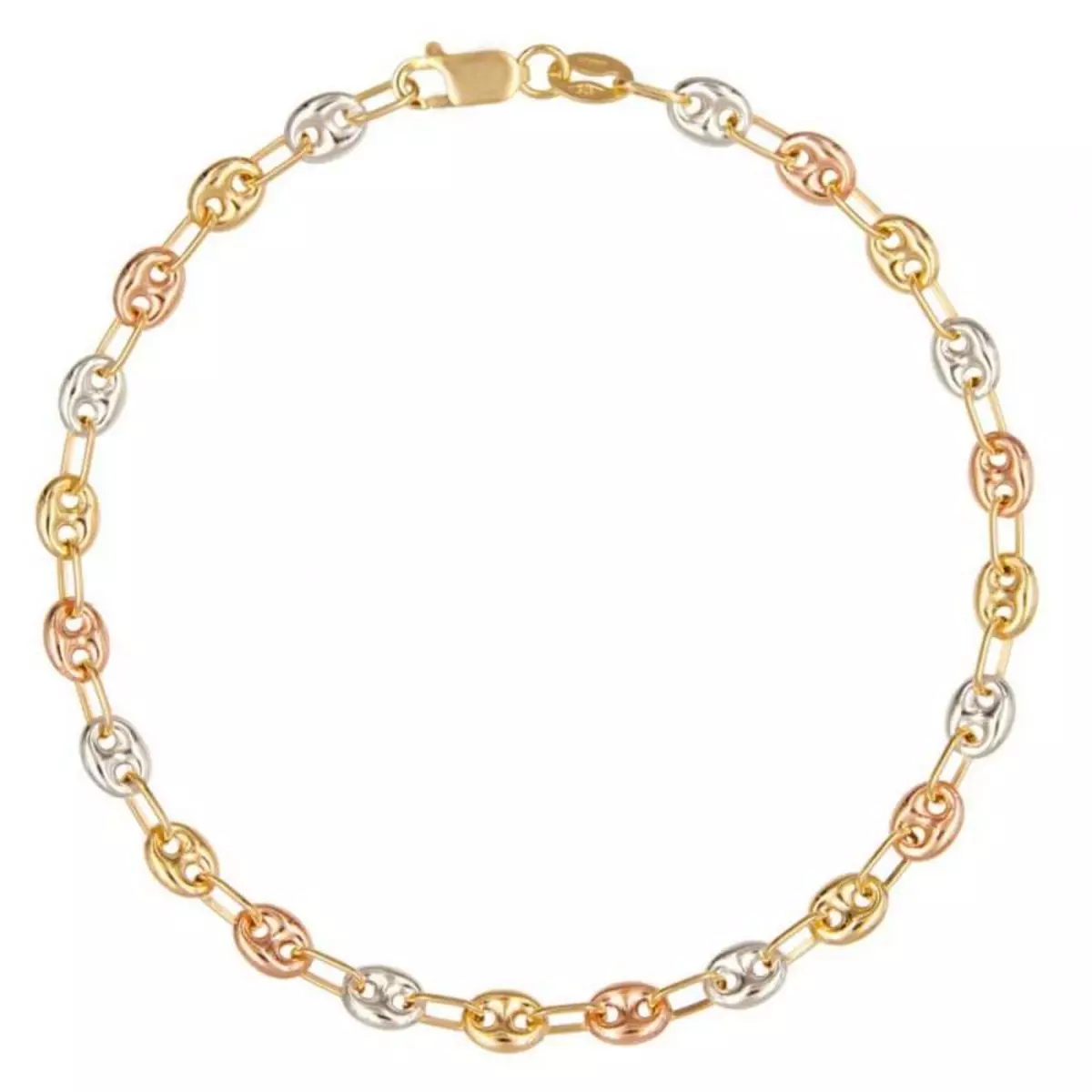 L'ATELIER D'AZUR Bracelet 3 Ors - Or Tricolore - Grain de Café Jaune, Blanc et Rose - Femme