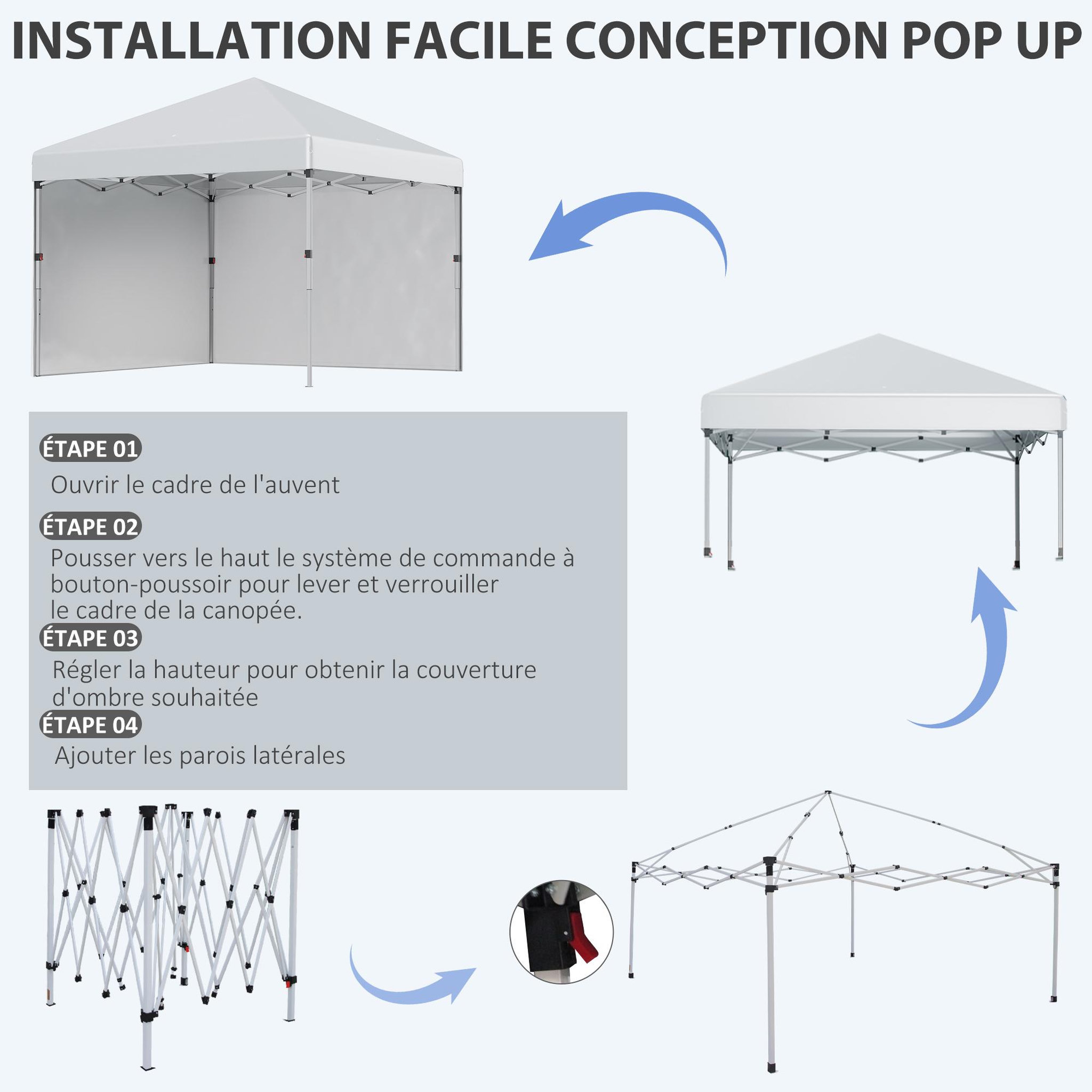 Voir la diapositive 5 : OUTSUNNY Tonnelle barnum pop-up UV 30+ lestage sac transport inclus gris