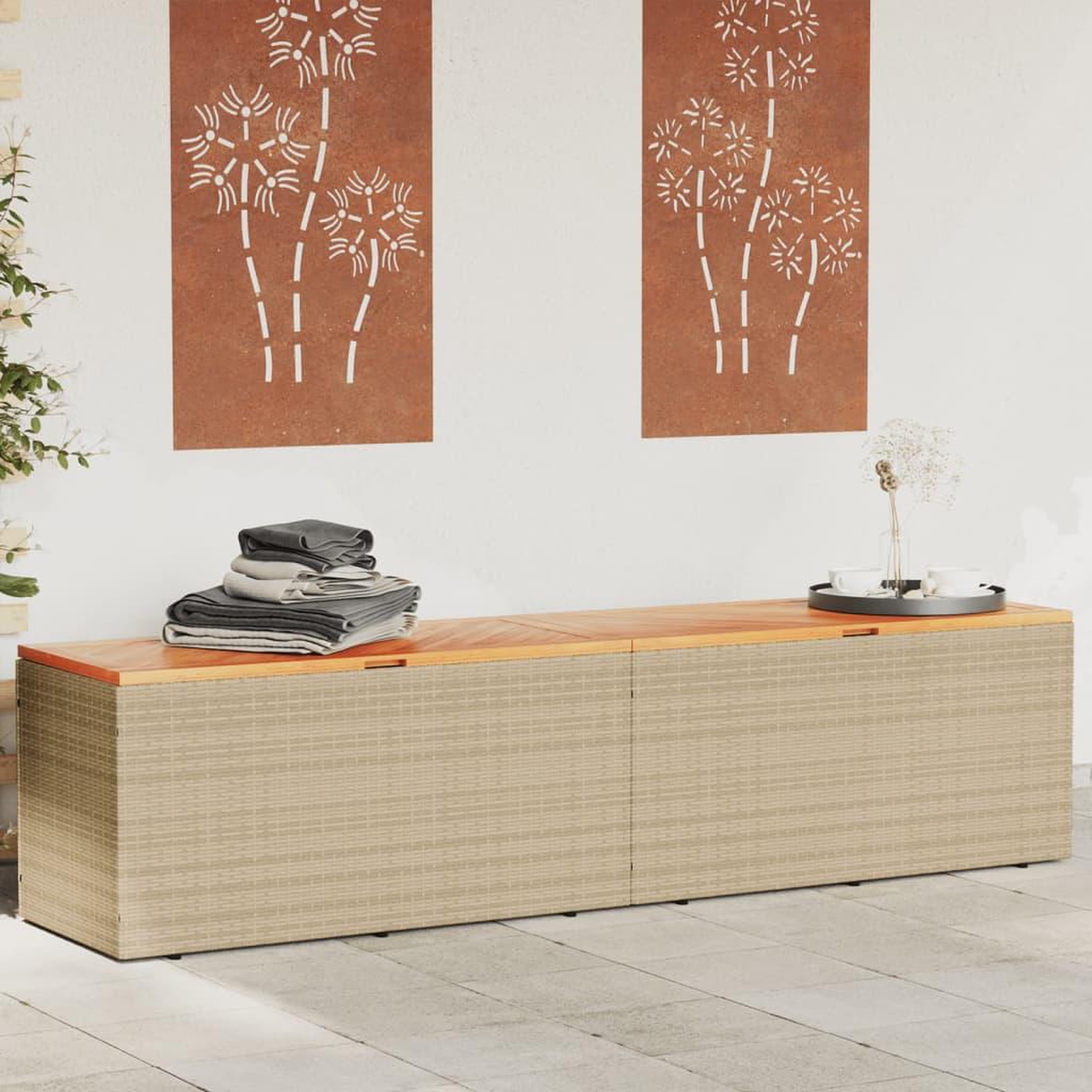 VIDAXL Boîte de rangement de jardin beige resine tressee bois d'acacia